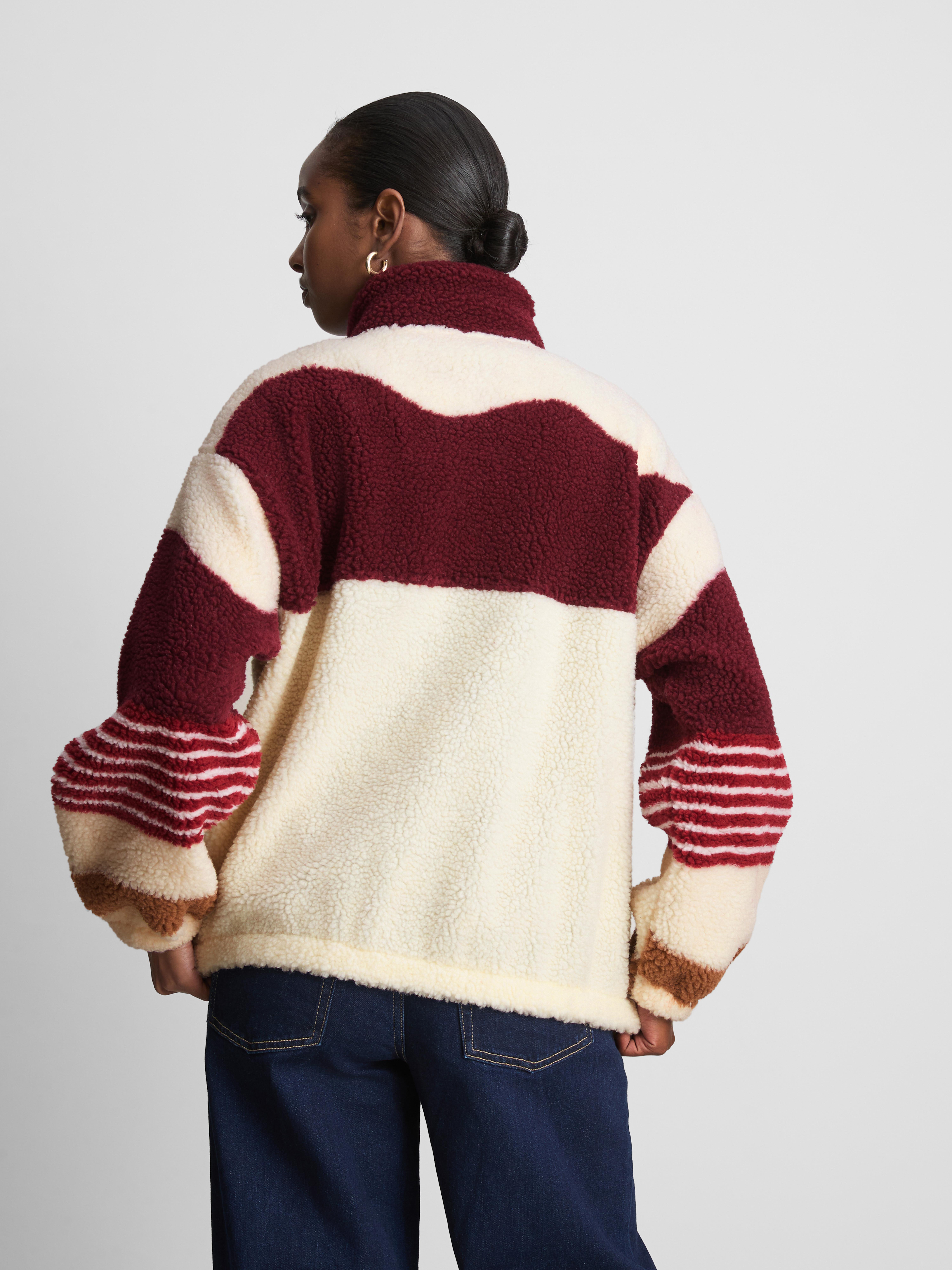 Striped High-Neck Borg Fleece
