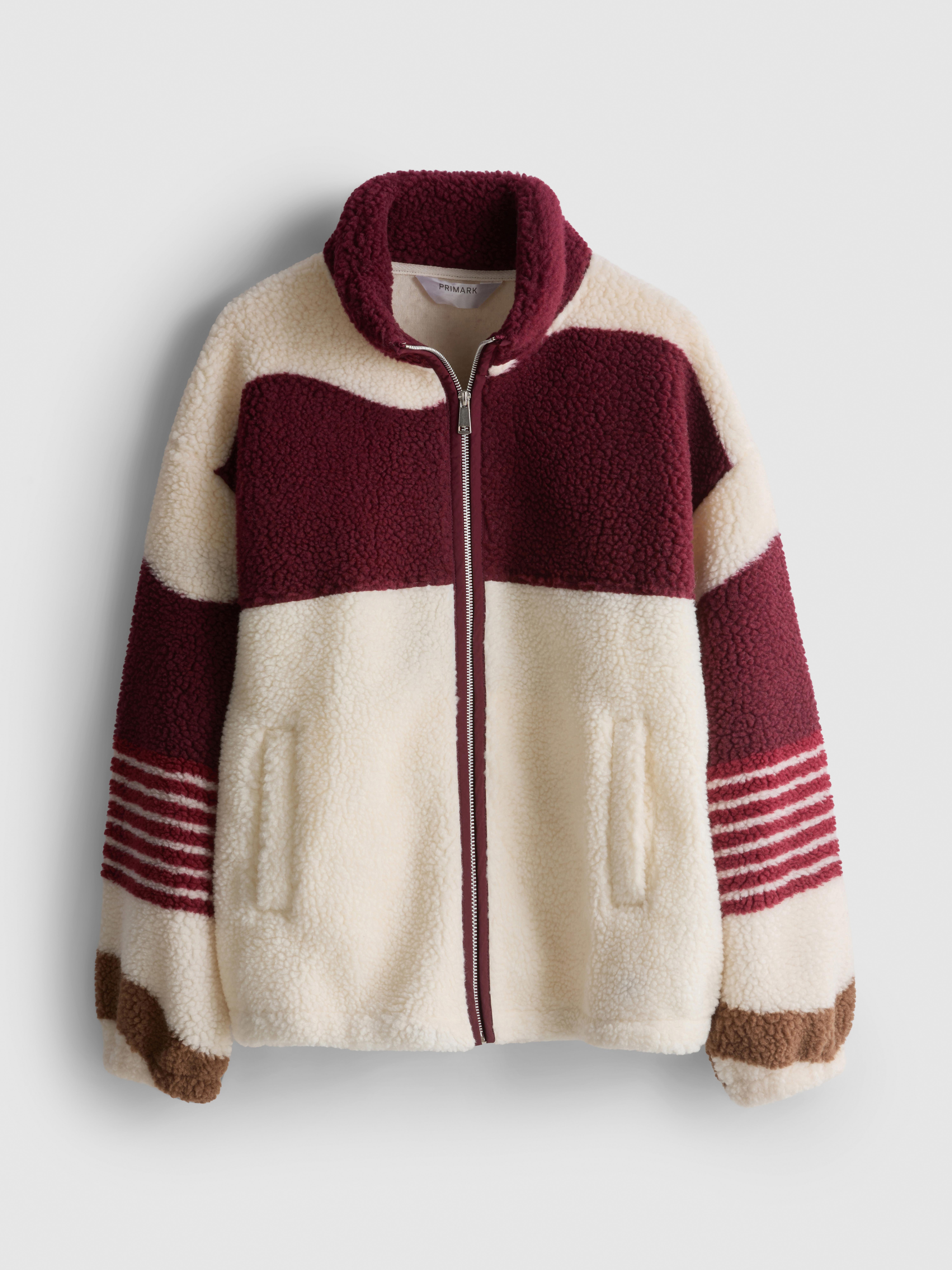 Striped High-Neck Borg Fleece