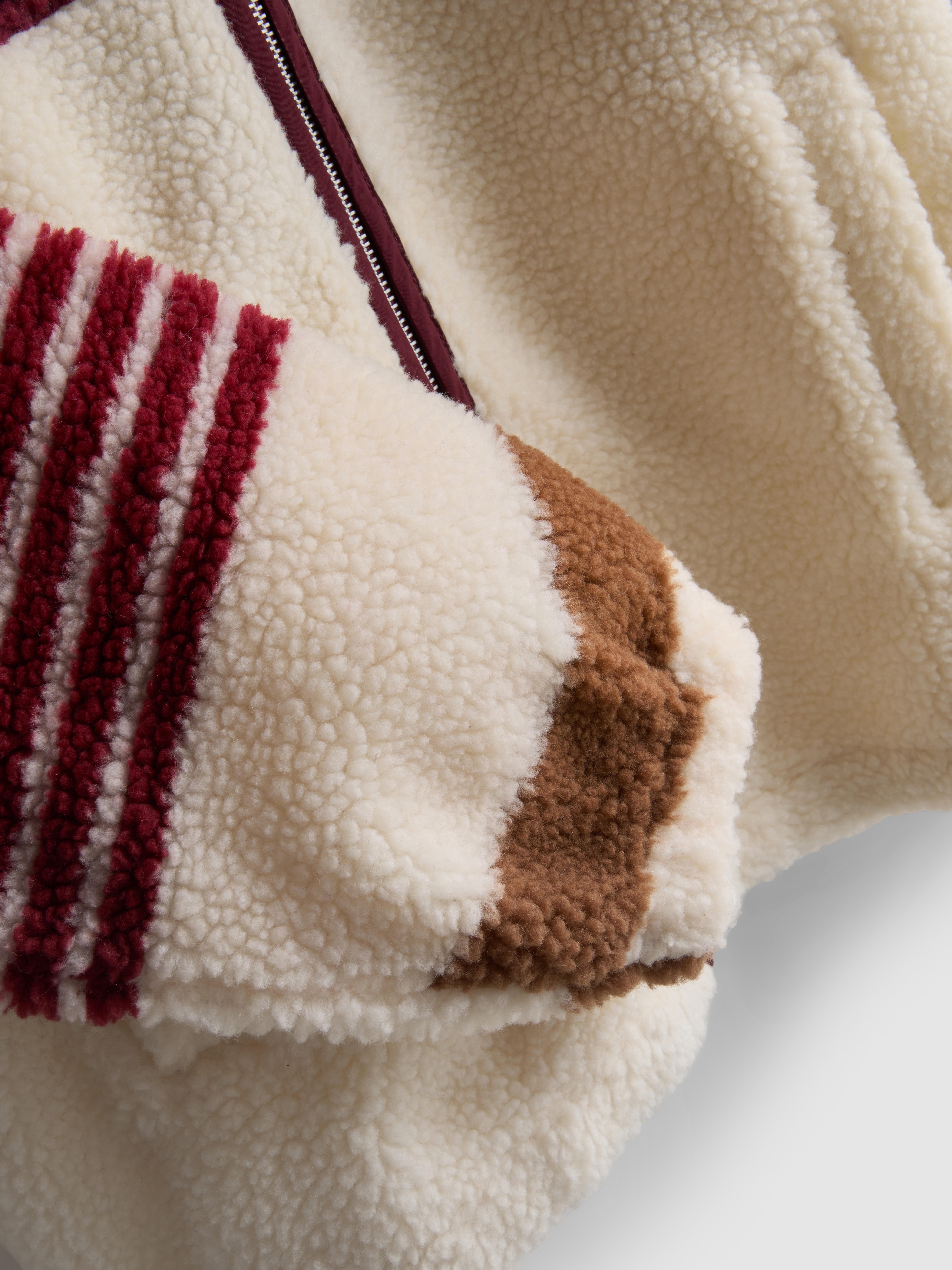 Striped High-Neck Borg Fleece
