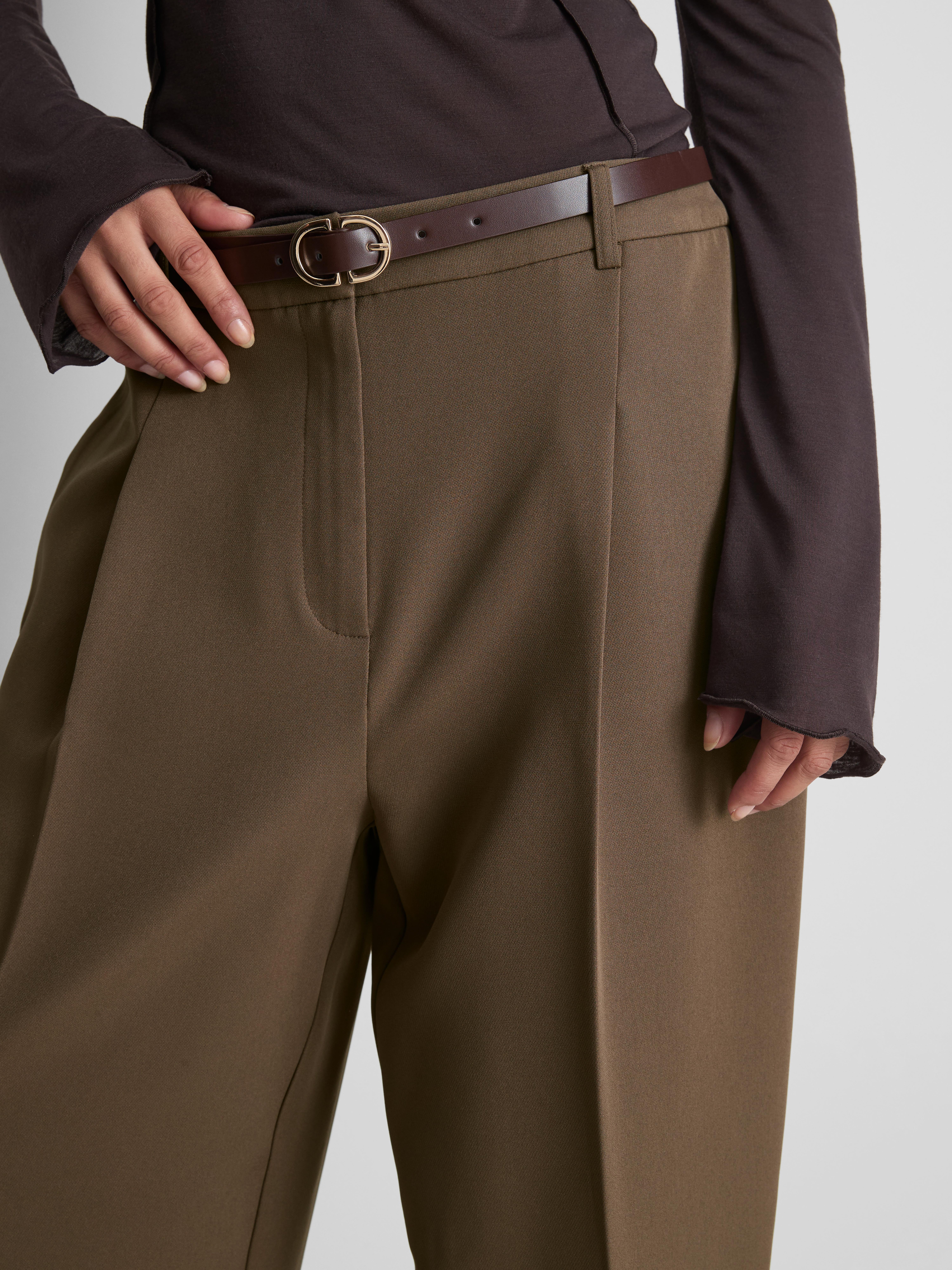 Women's Taupe Tailored Belted Wide Leg Pants | Primark