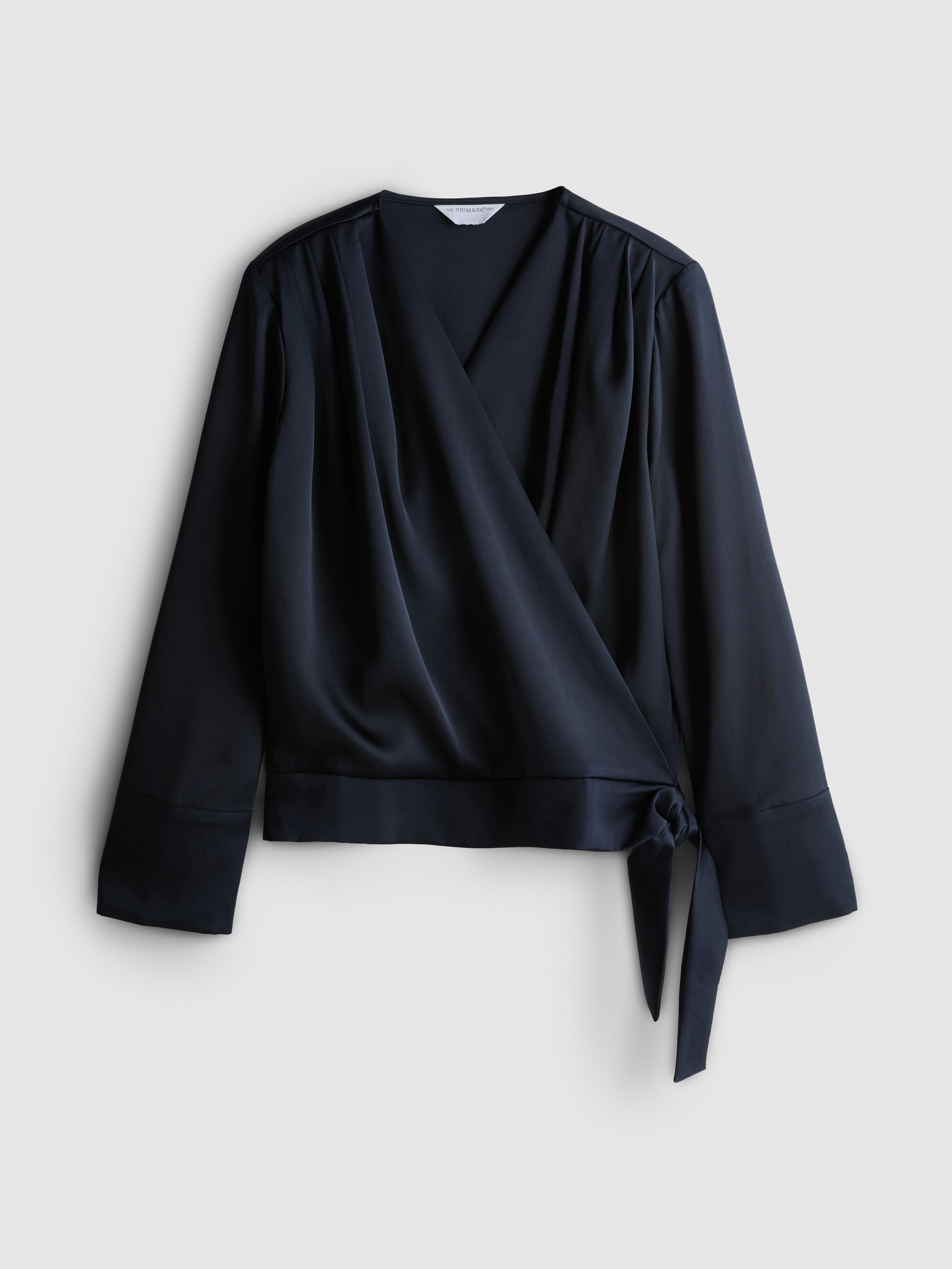 The Edit Satin Wrap Front Blouse