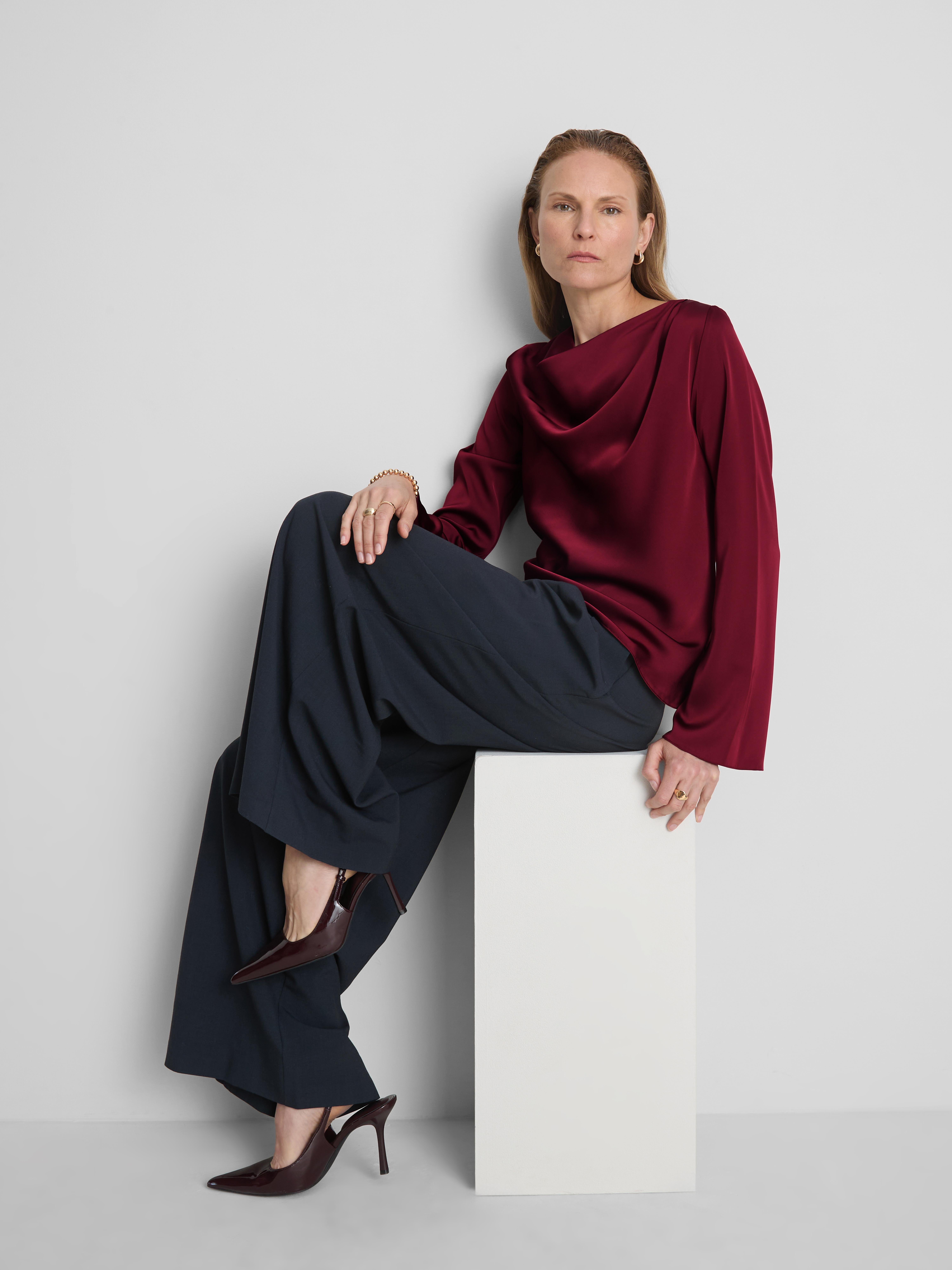 Satin Cowl Neck Blouse Cherry