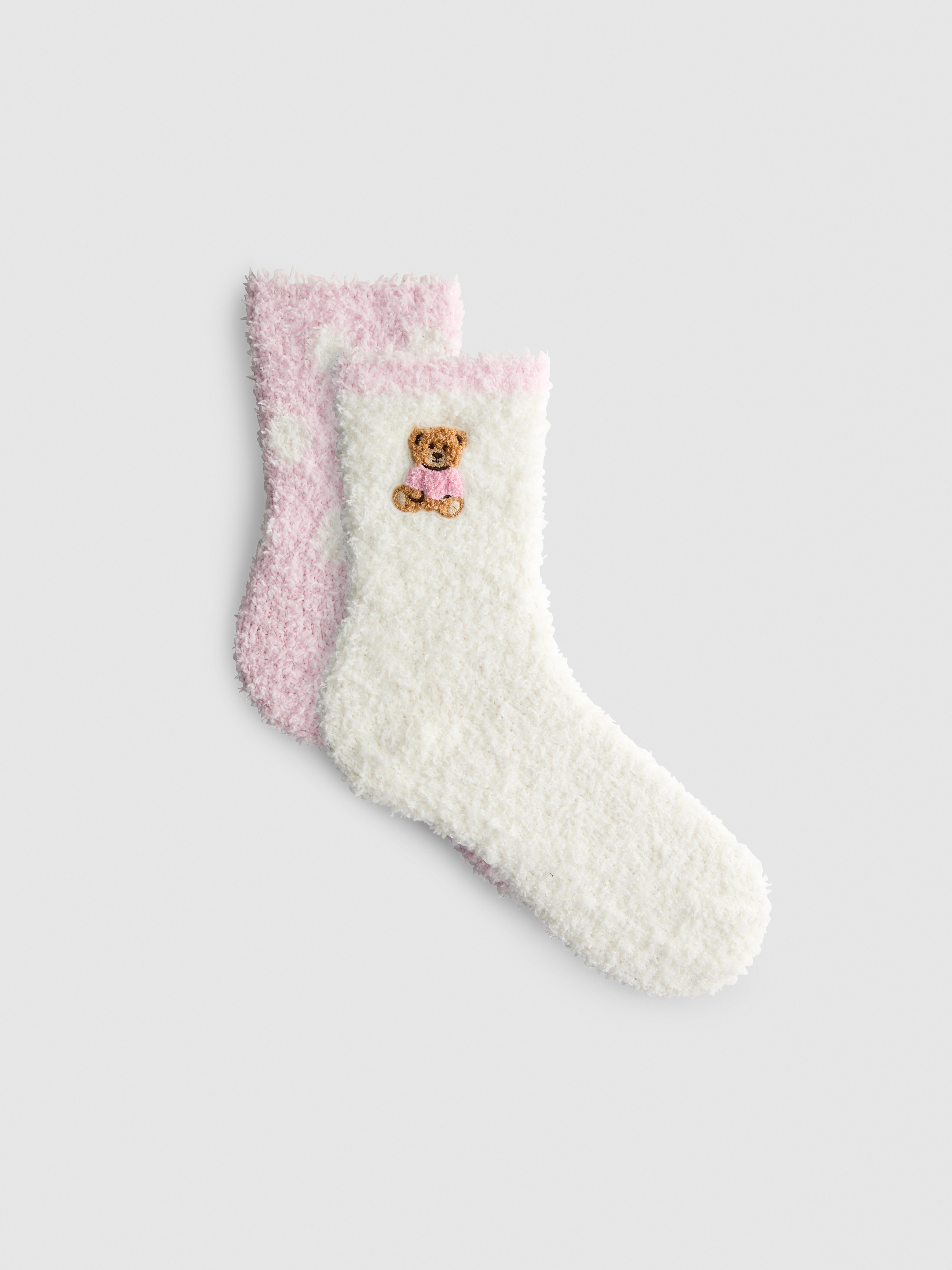 Flauschige Crew-Socken mit Teddybärmotiv, 2er-Pack