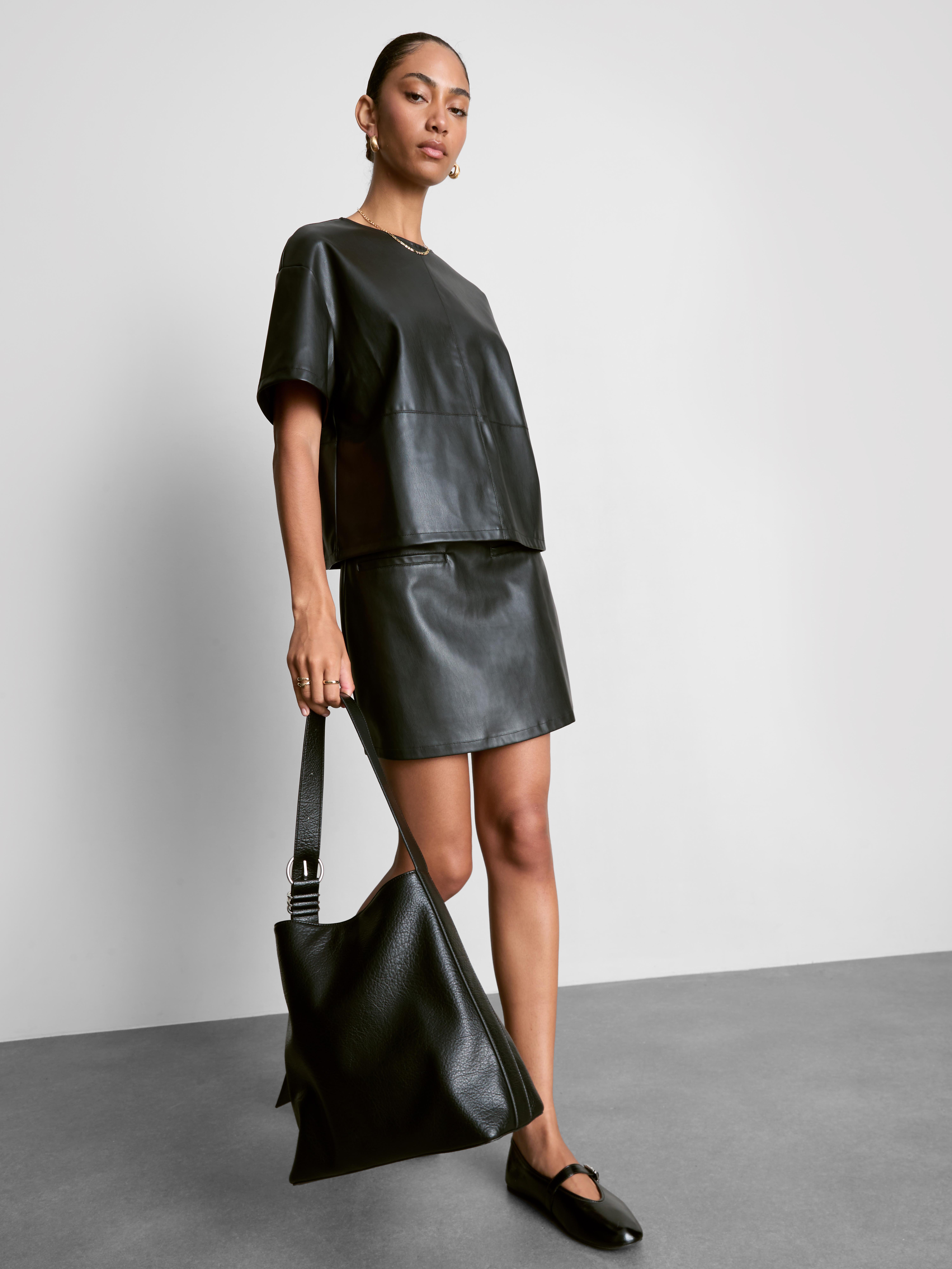 Faux Leather Boxy Short Sleeve Tee