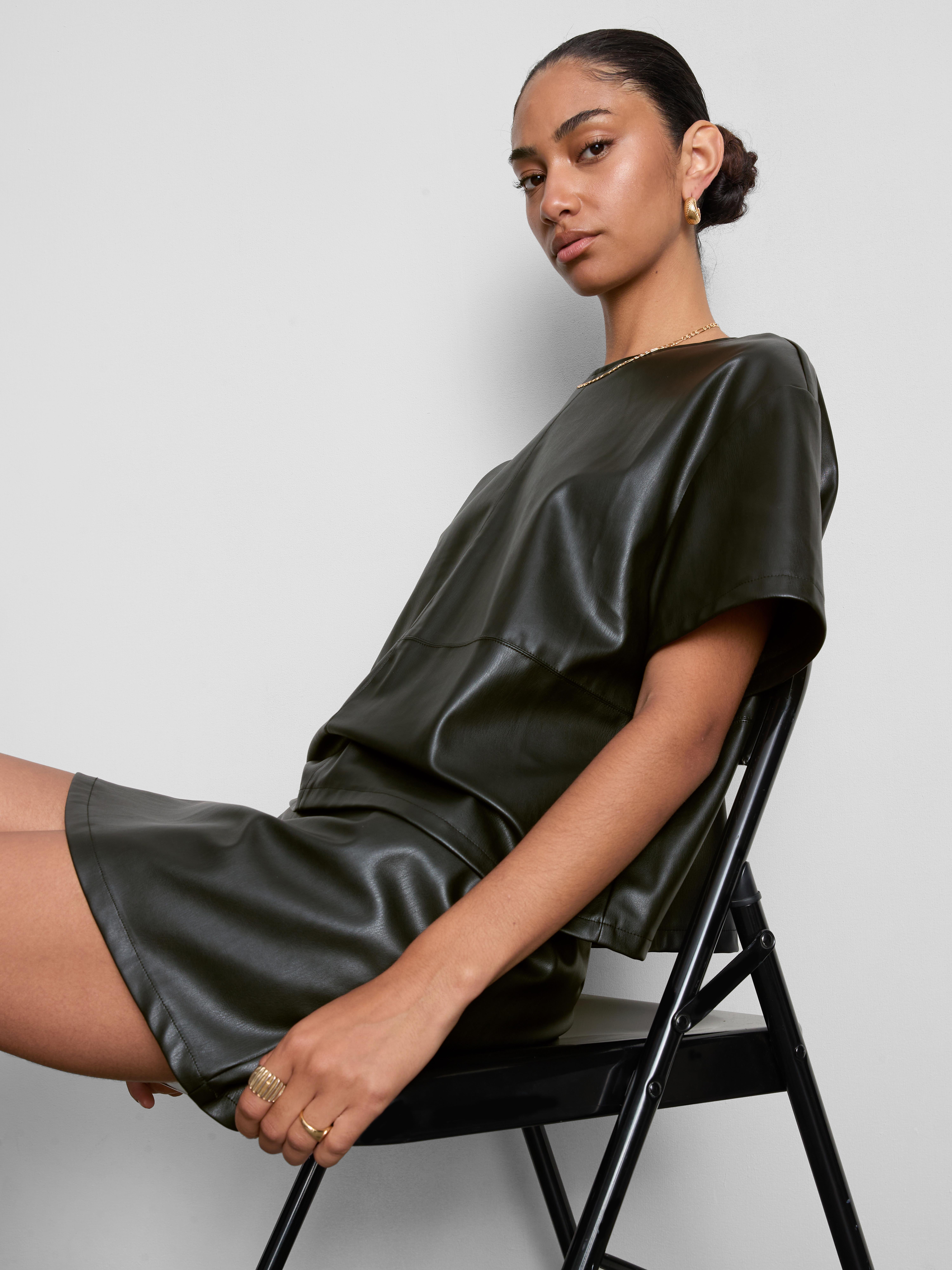 Faux Leather Boxy Short Sleeve Tee
