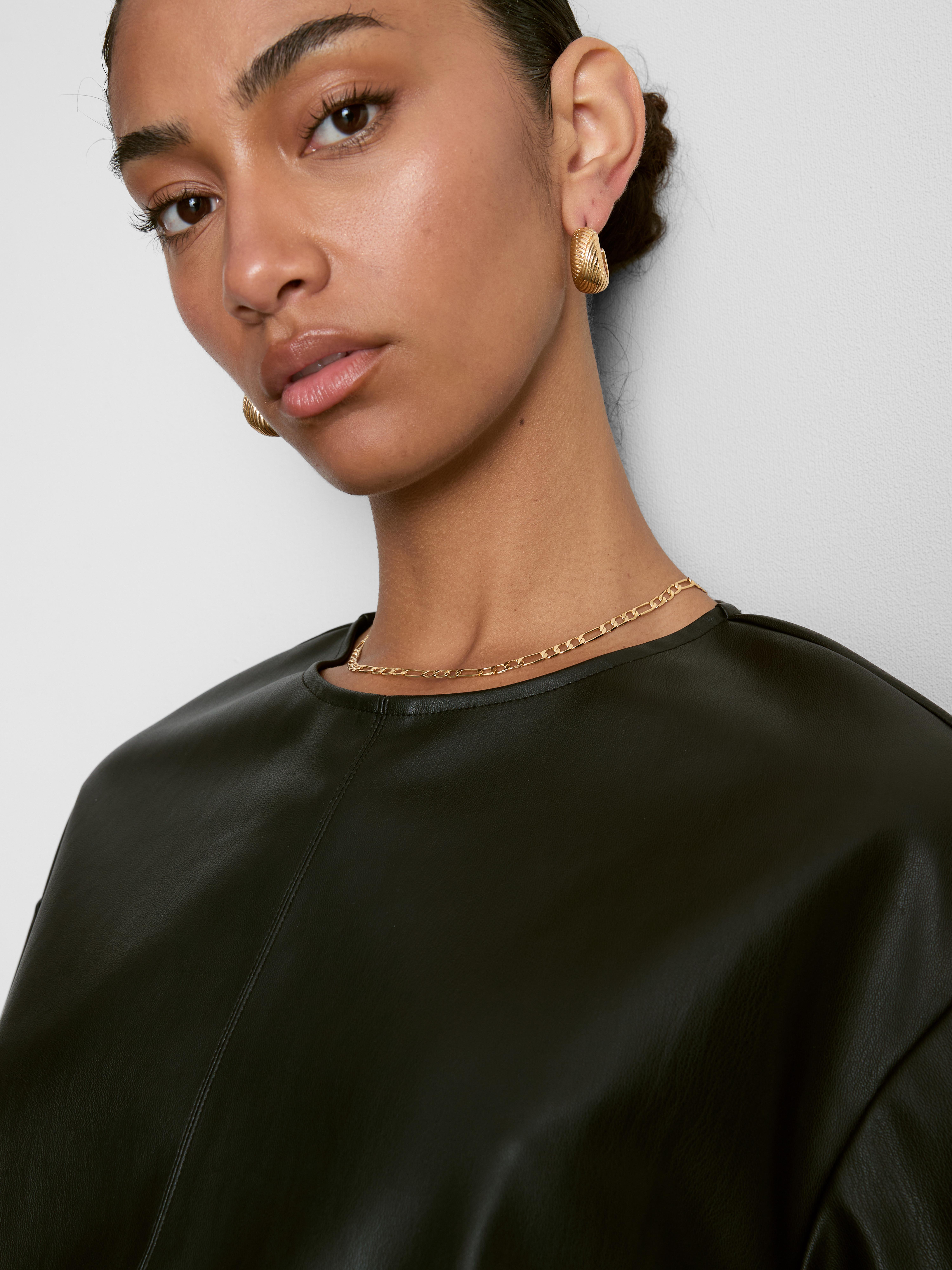 Faux Leather Boxy Short Sleeve Tee