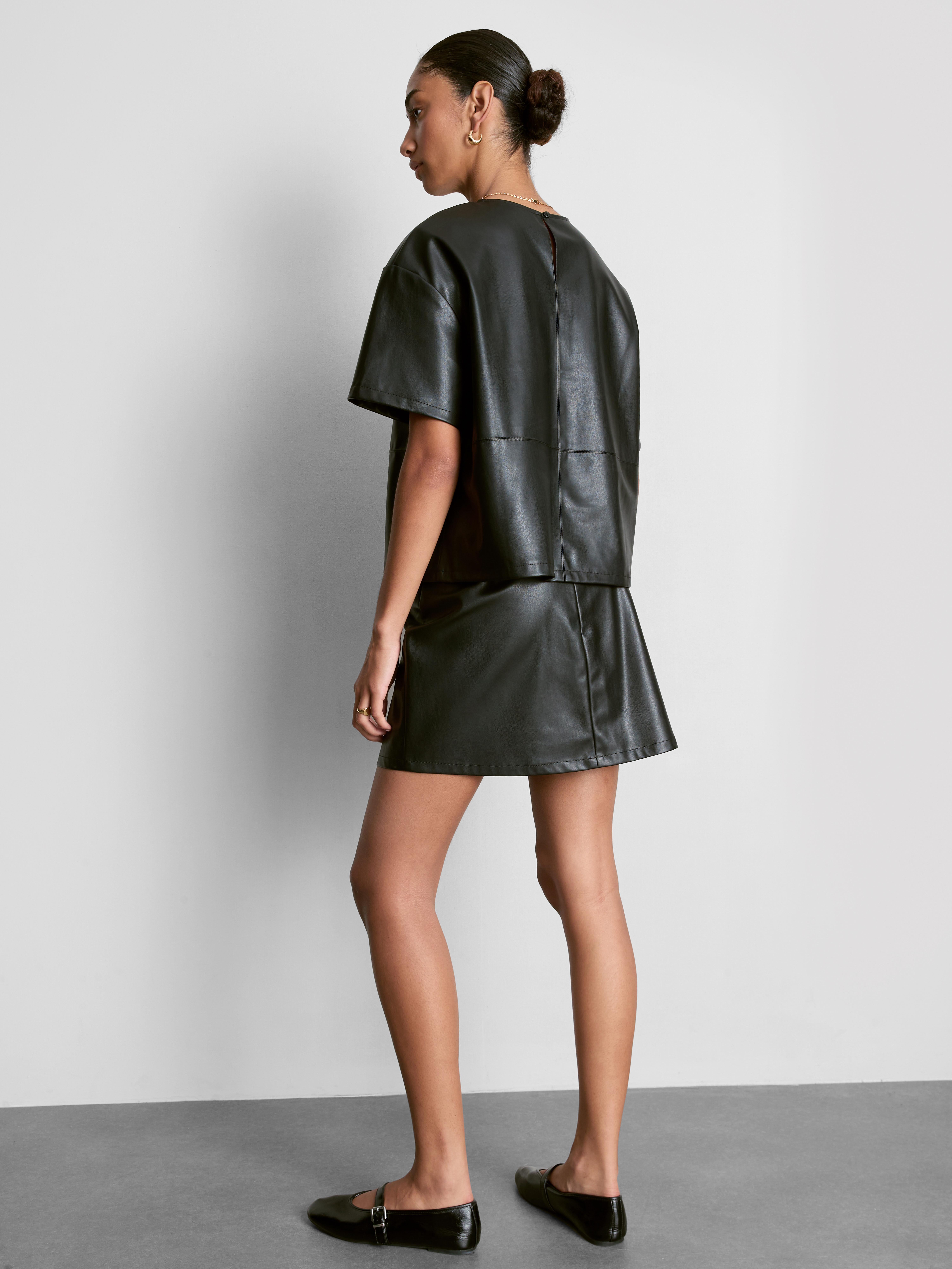 Faux Leather Boxy Short Sleeve Tee