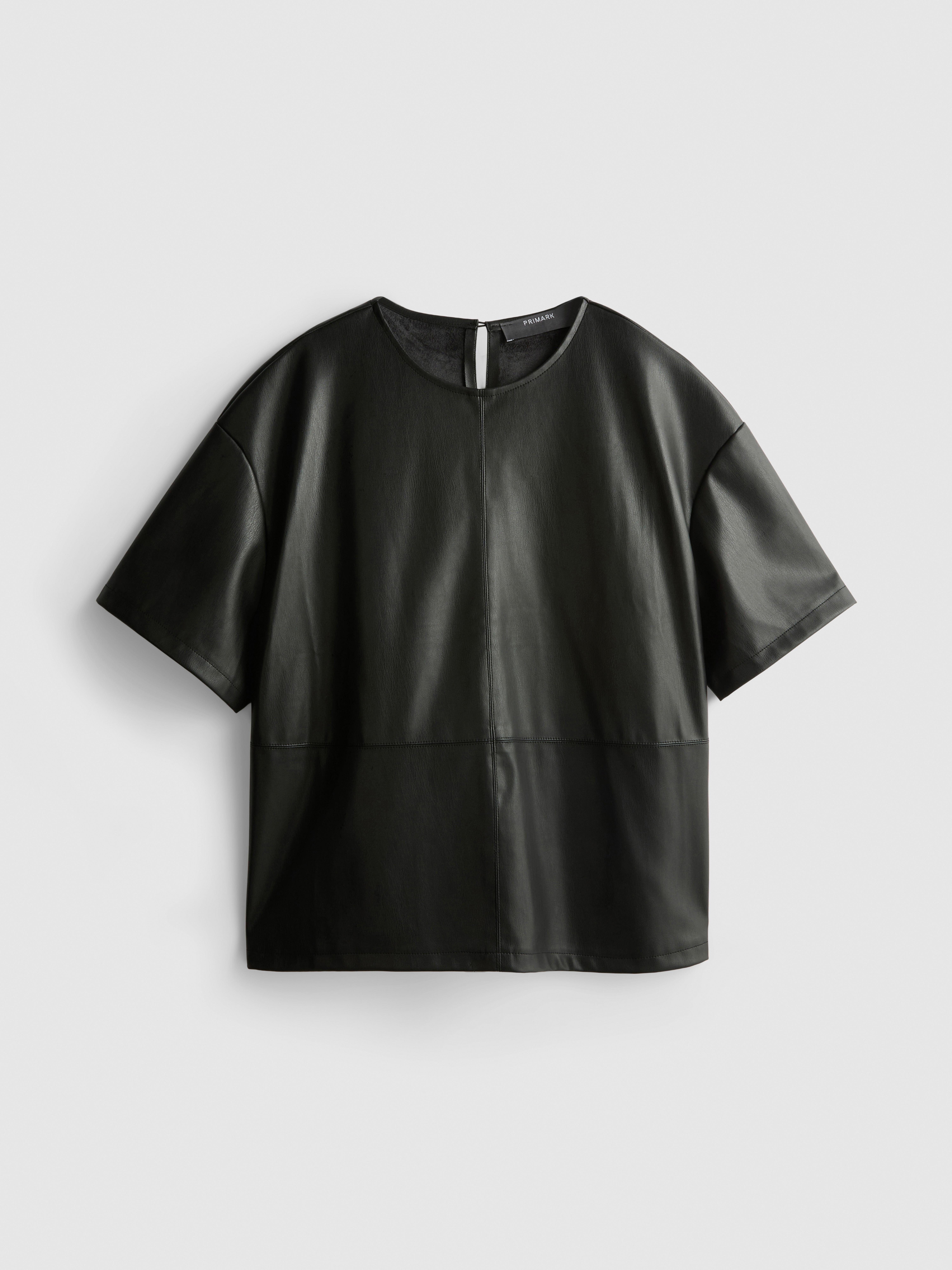 Faux Leather Boxy Short Sleeve Tee