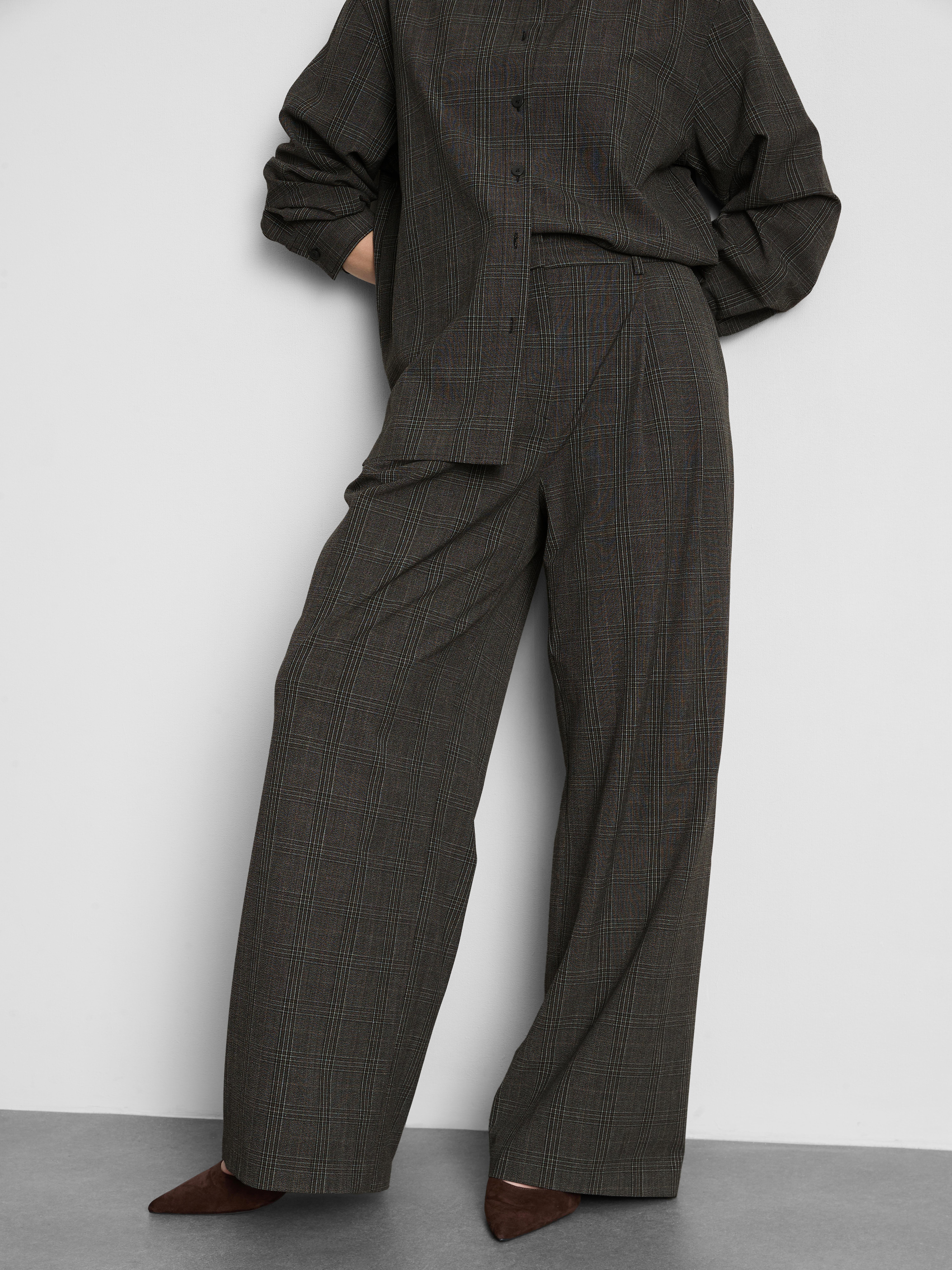 Pleated Check Wide Leg Pants