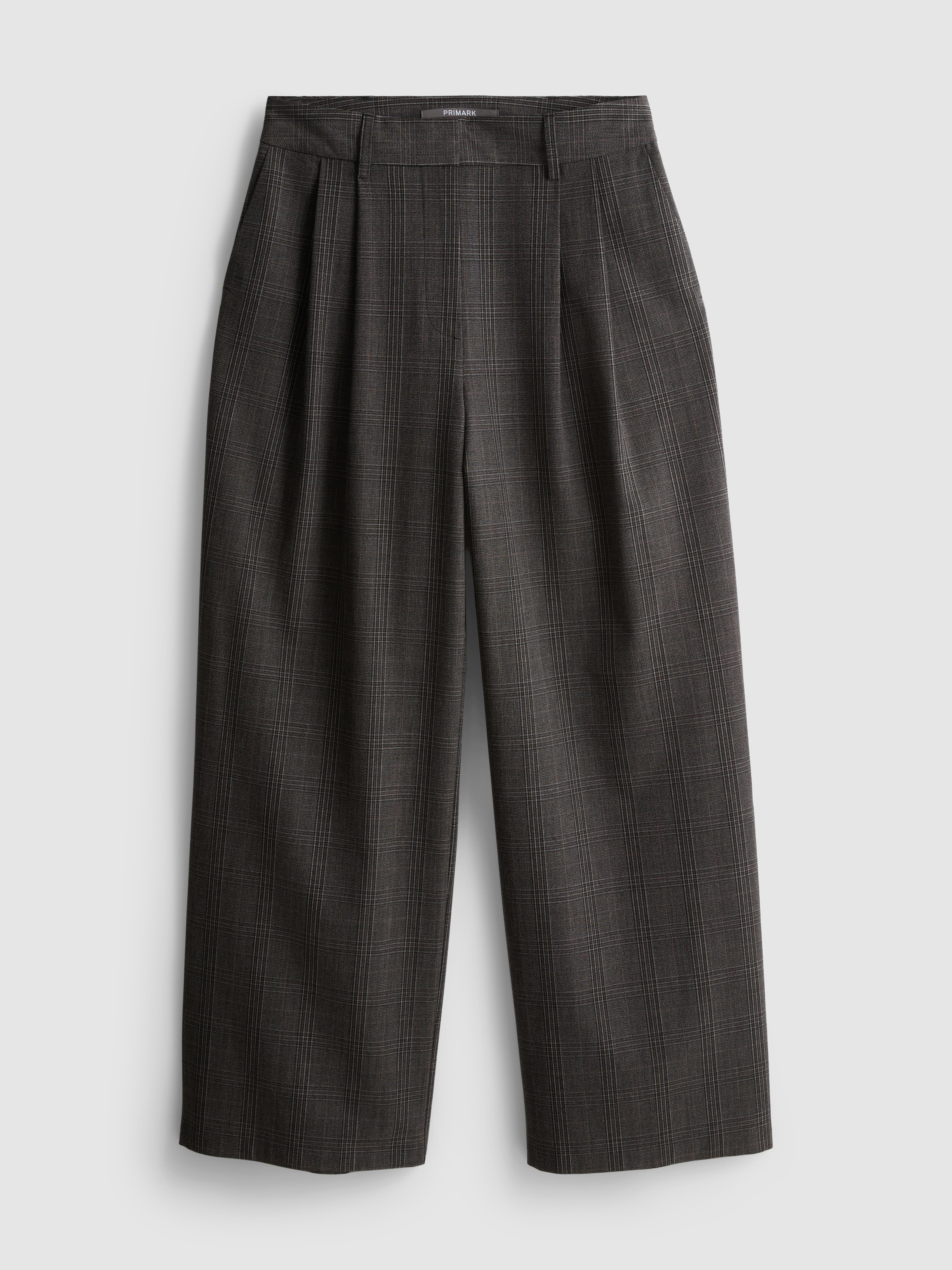 Pleated Check Wide Leg Pants