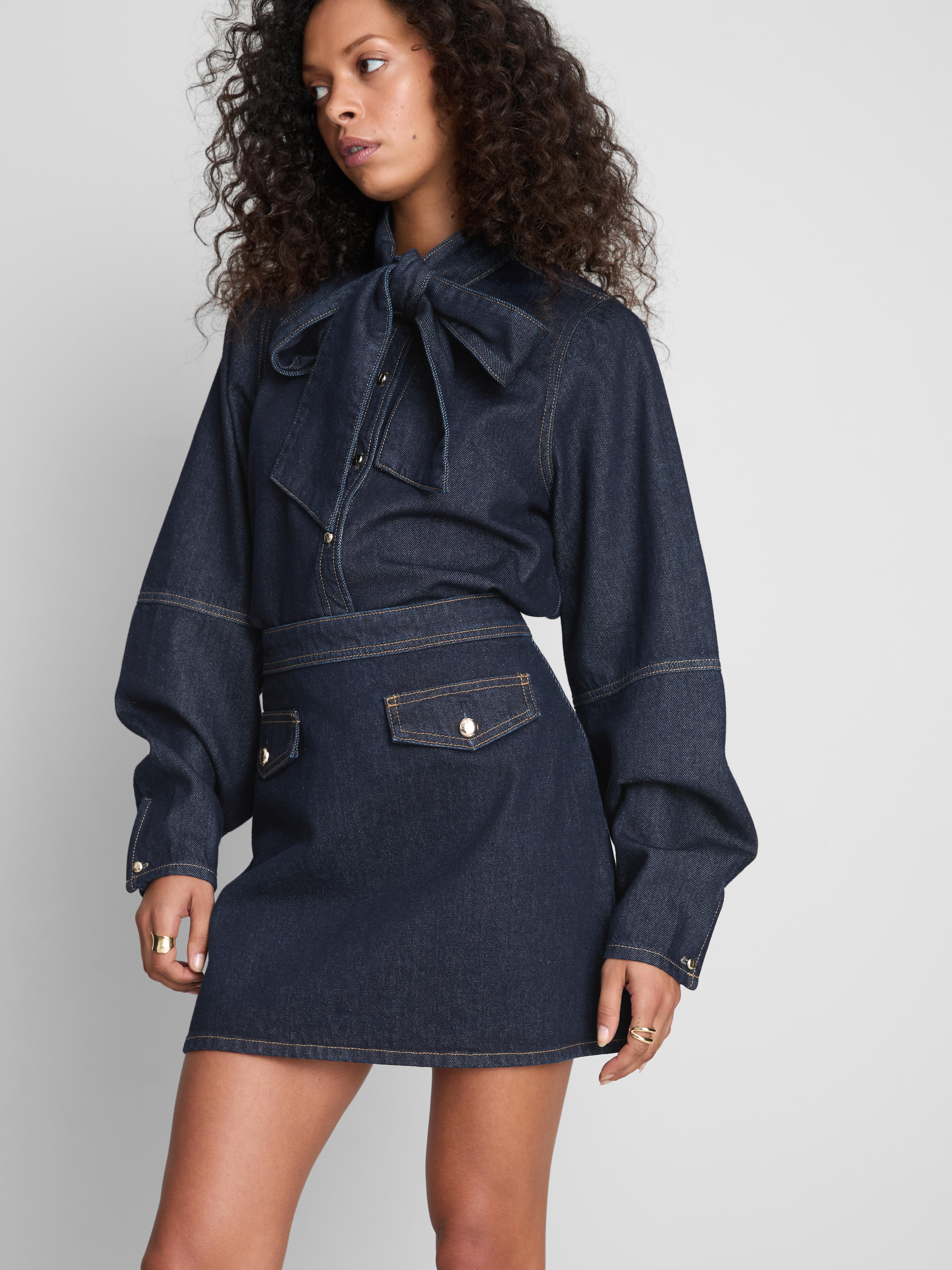 Paula Echevarría Cotton Denim Pocket Detail Mini Skirt
