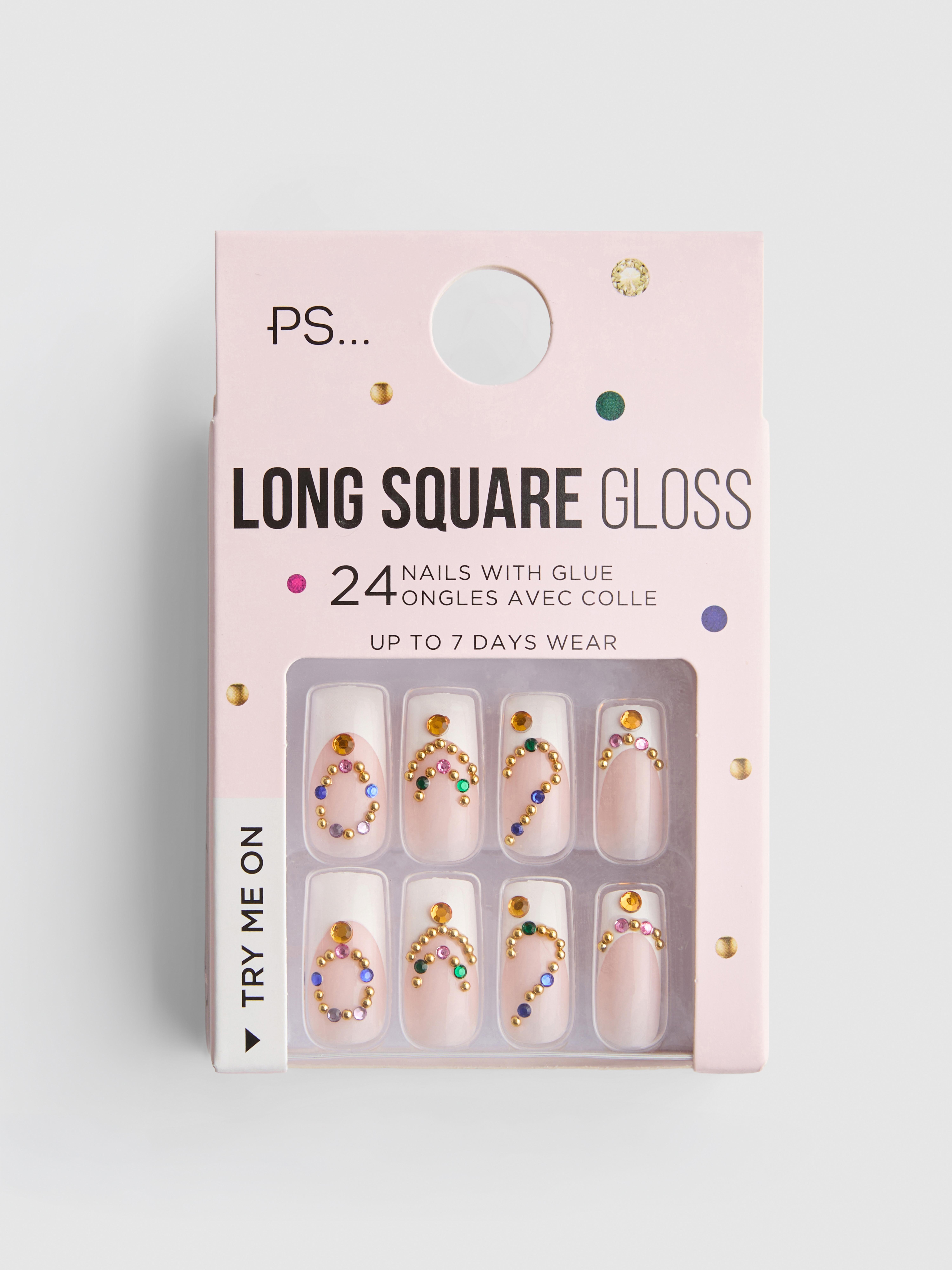 PS... Lange, eckige, glänzende Kunstnägel
