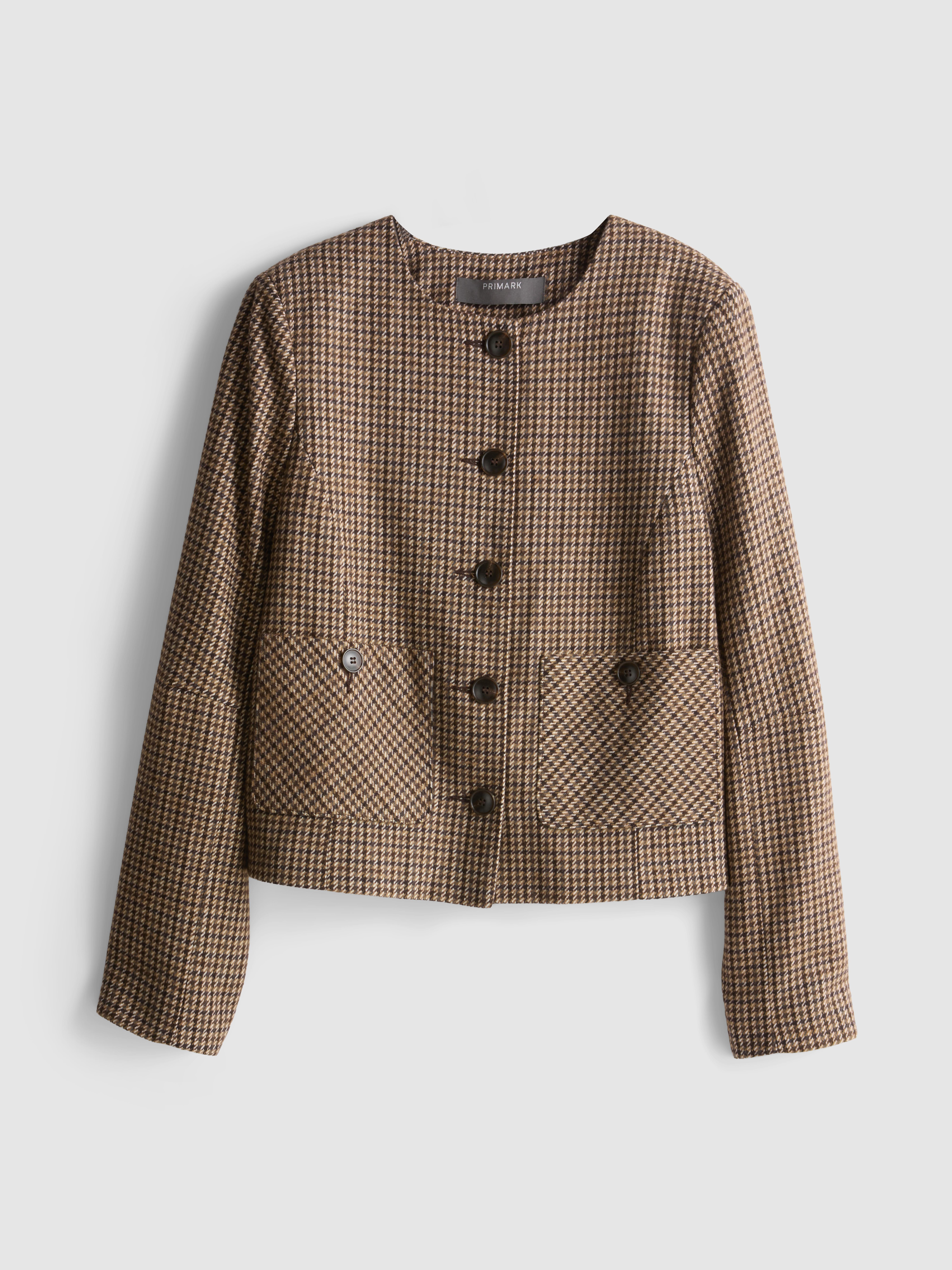 Womens Brown Patch Pocket Short Check Jacket | Primark