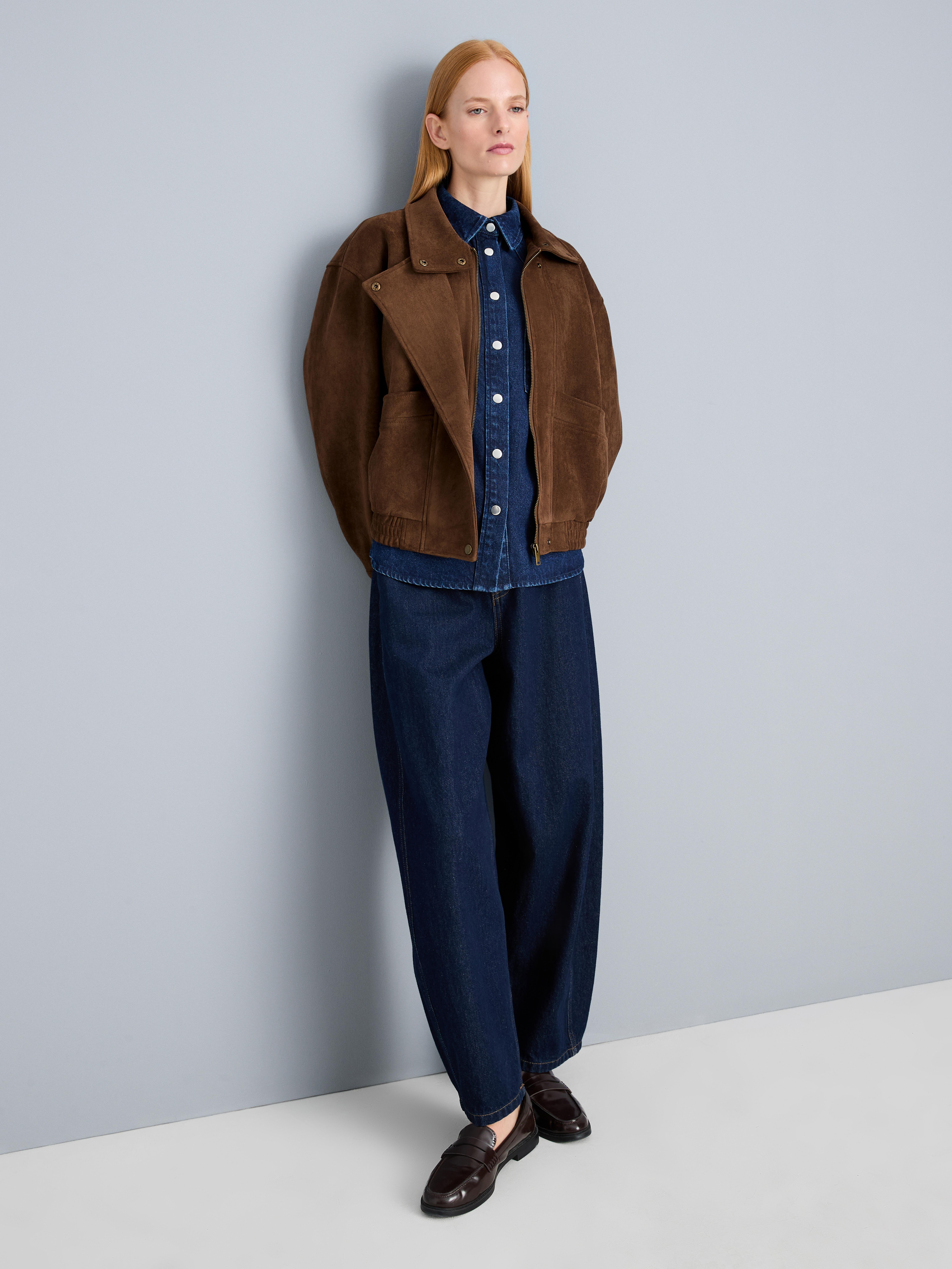 Faux Suede Funnel Neck Jacket