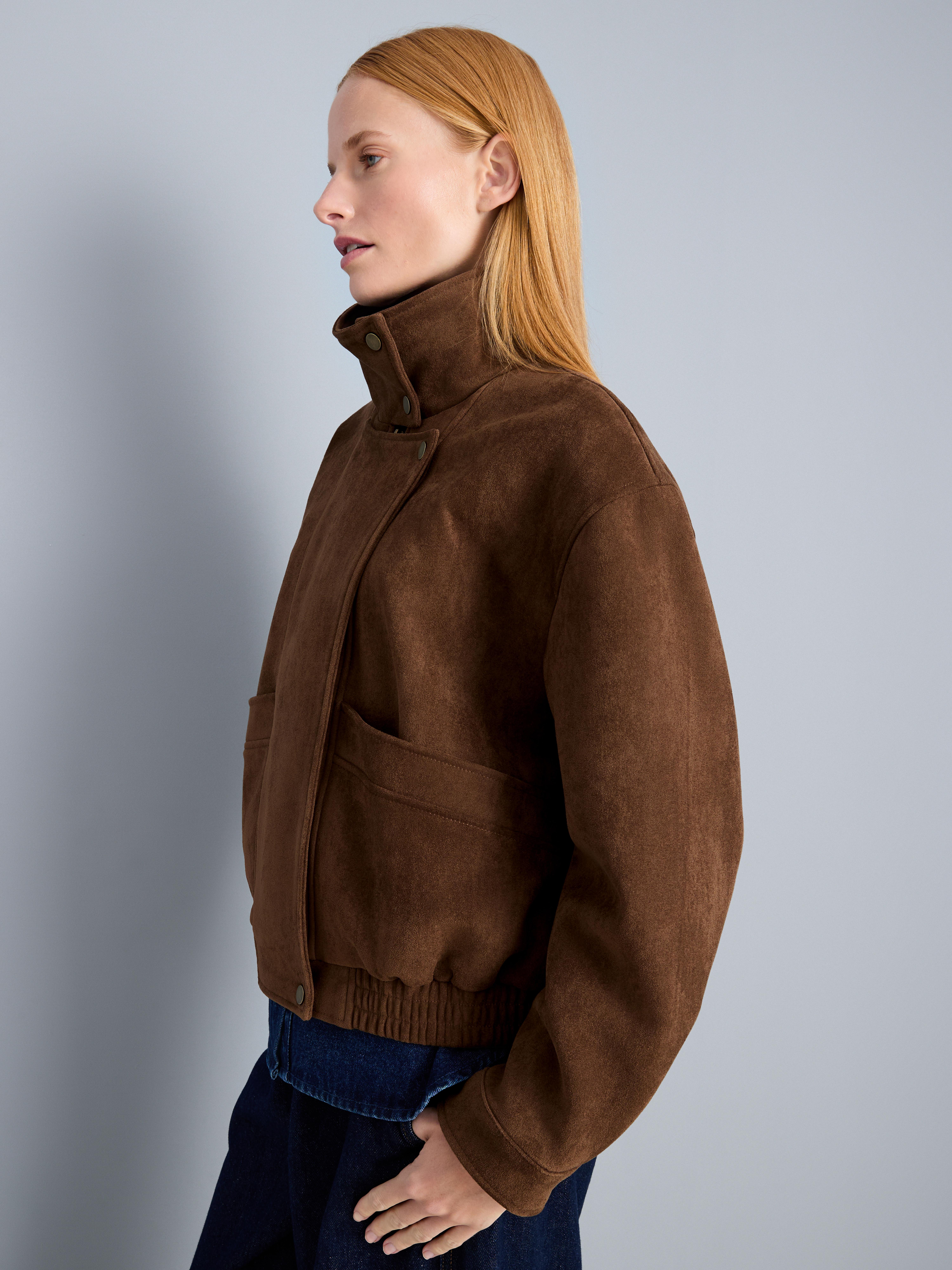 Faux Suede Funnel Neck Jacket
