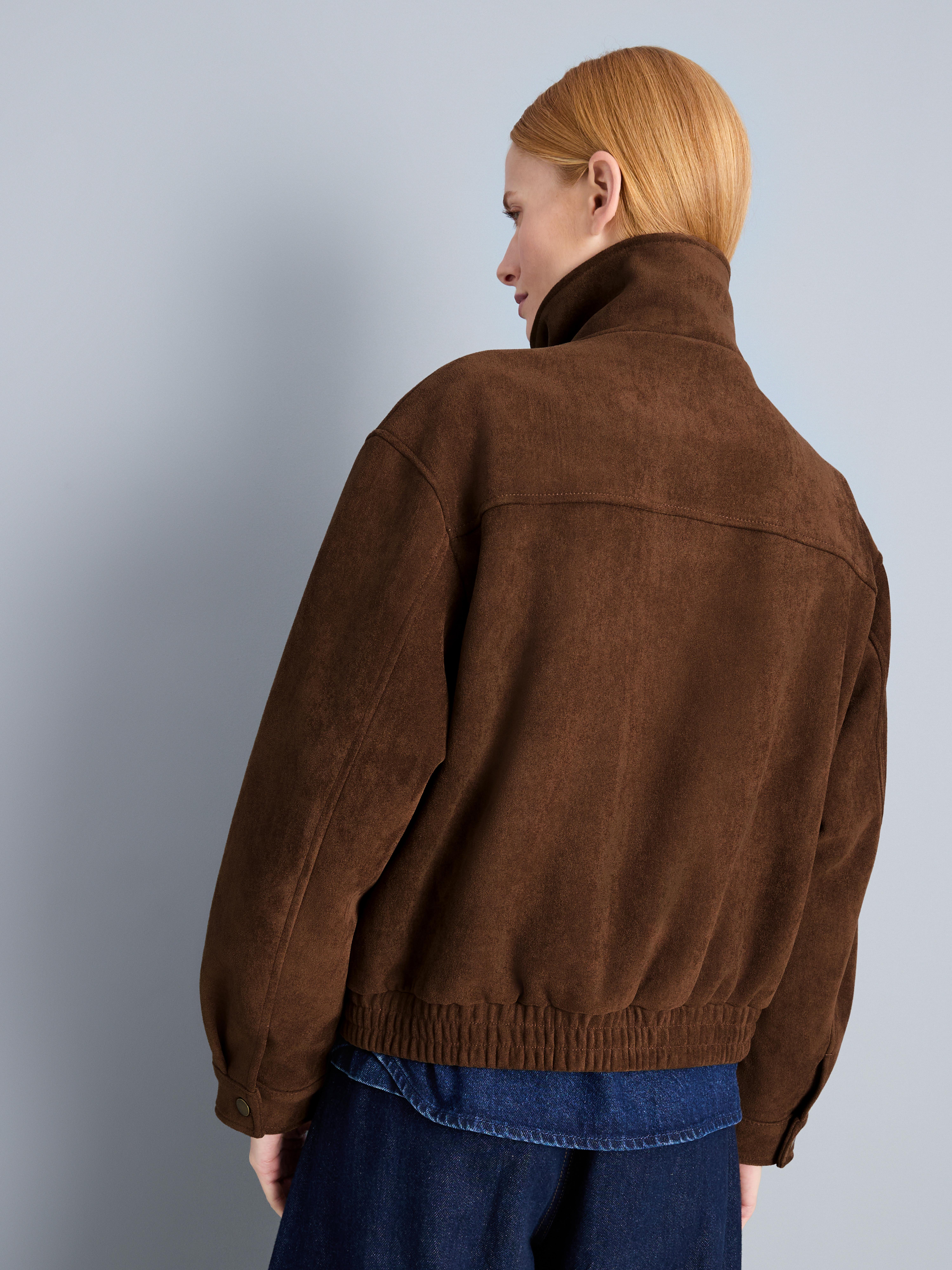 Faux Suede Funnel Neck Jacket