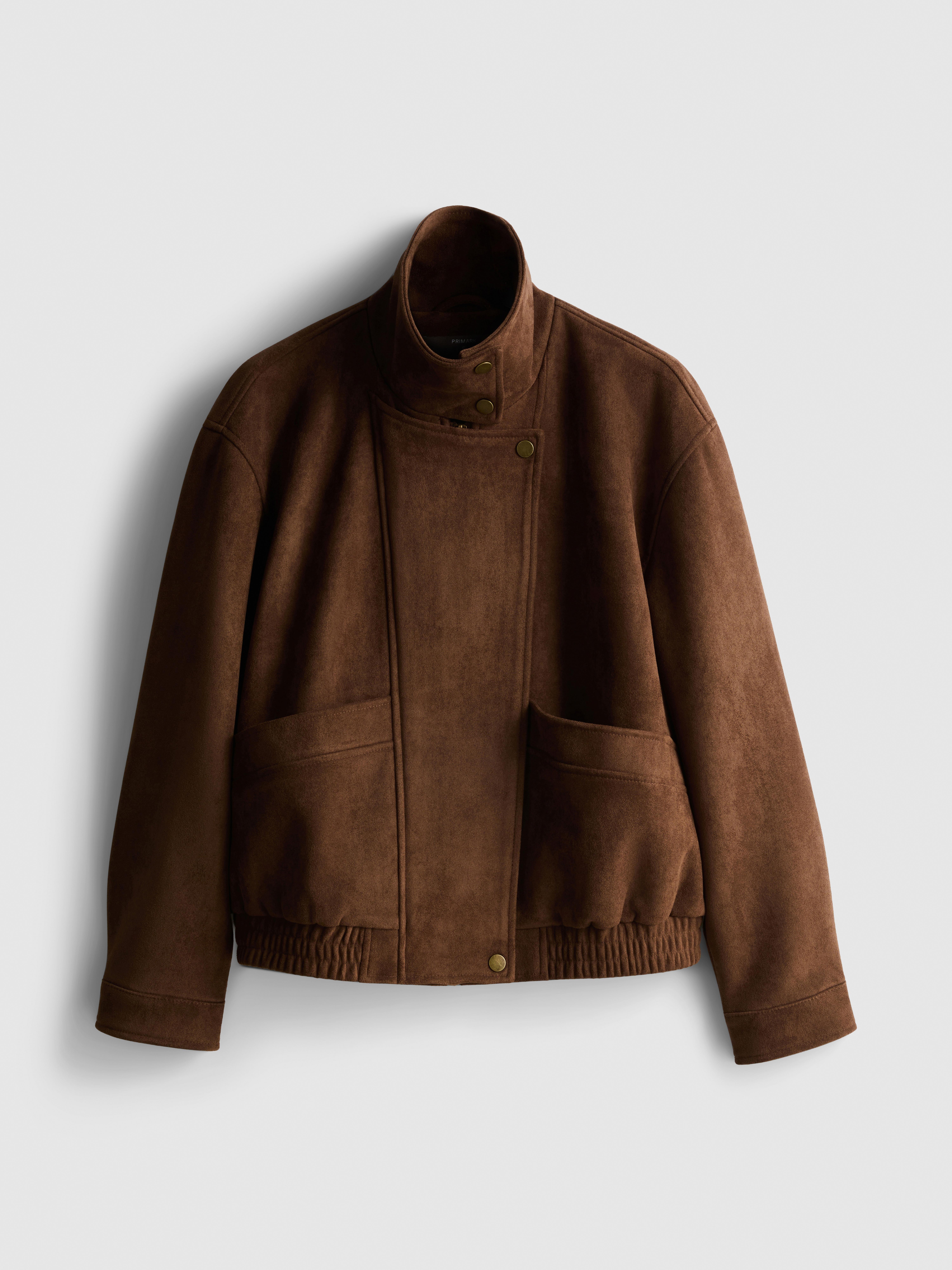 Faux Suede Funnel Neck Jacket