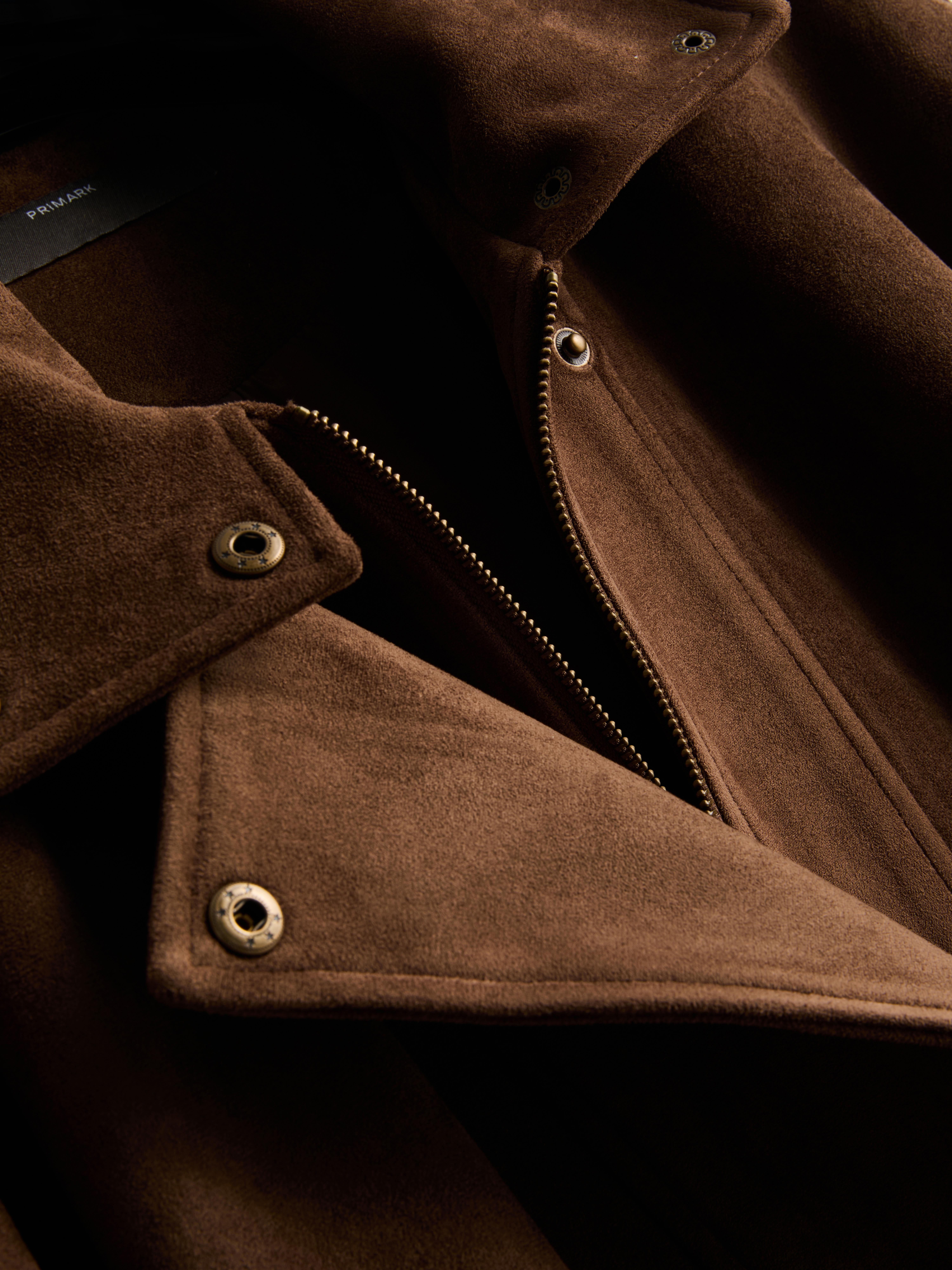 Faux Suede Funnel Neck Jacket