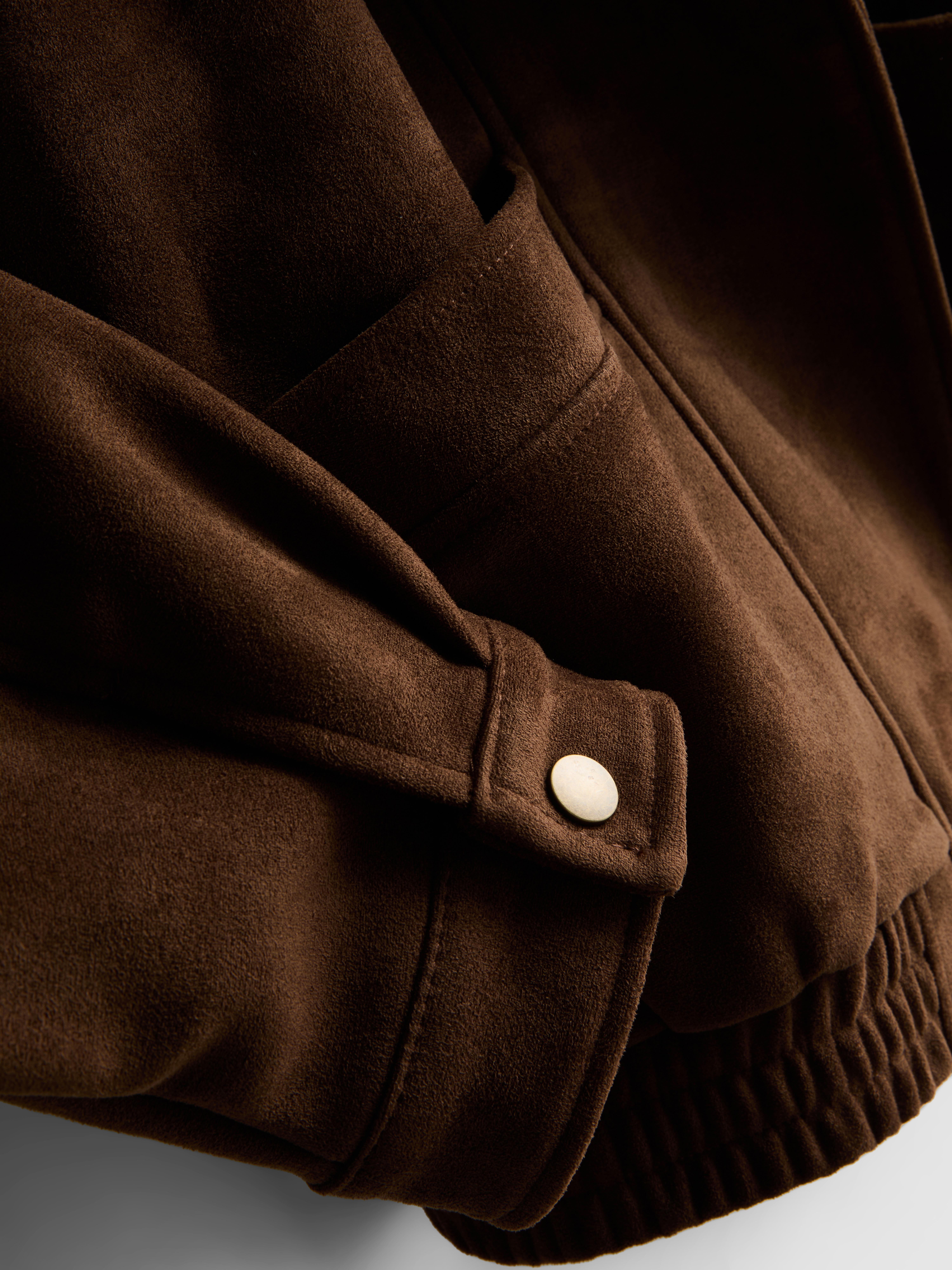 Faux Suede Funnel Neck Jacket