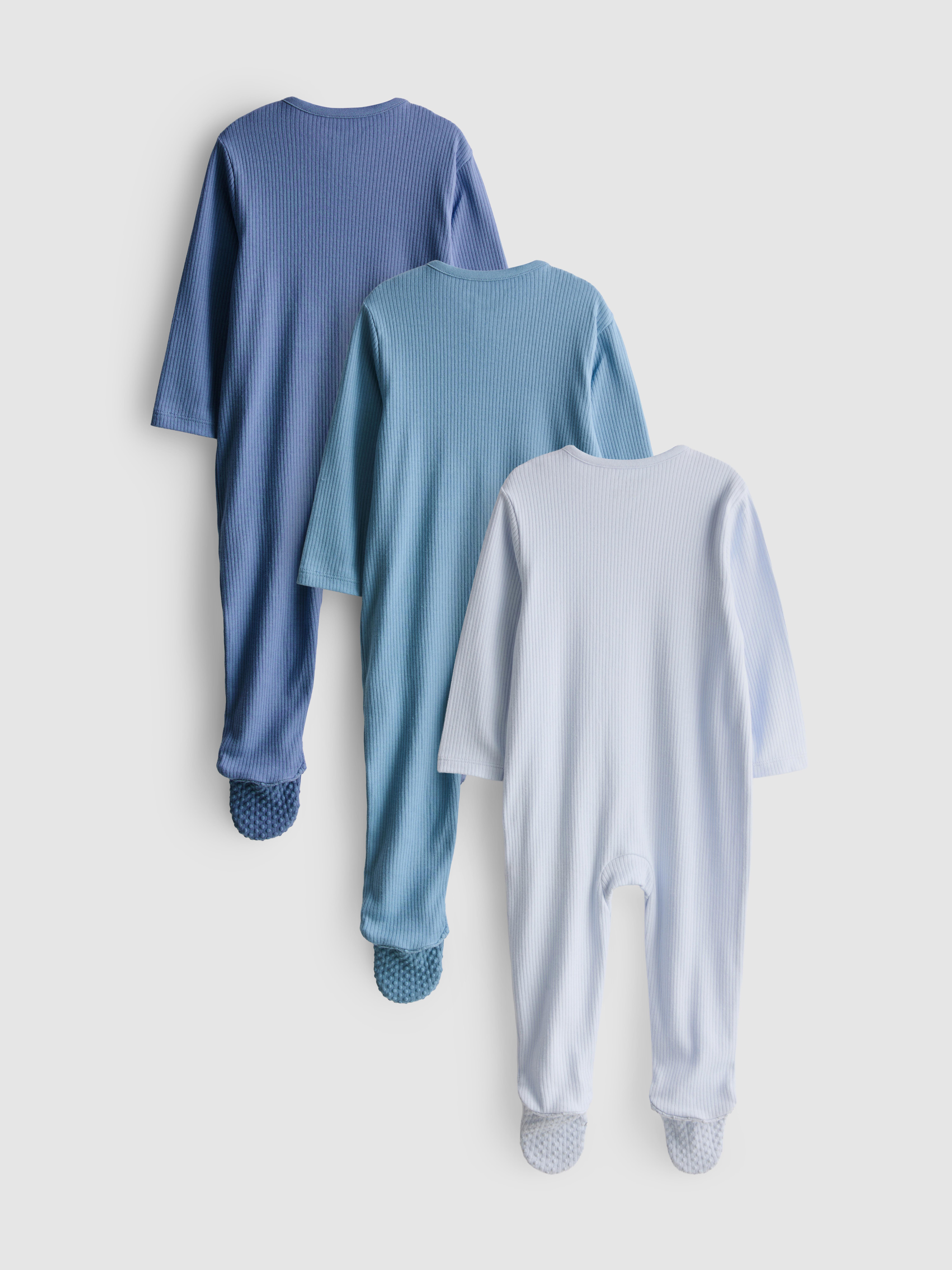 0-24mths | 3pk Ribbed Zip-Up Pajama Onesies