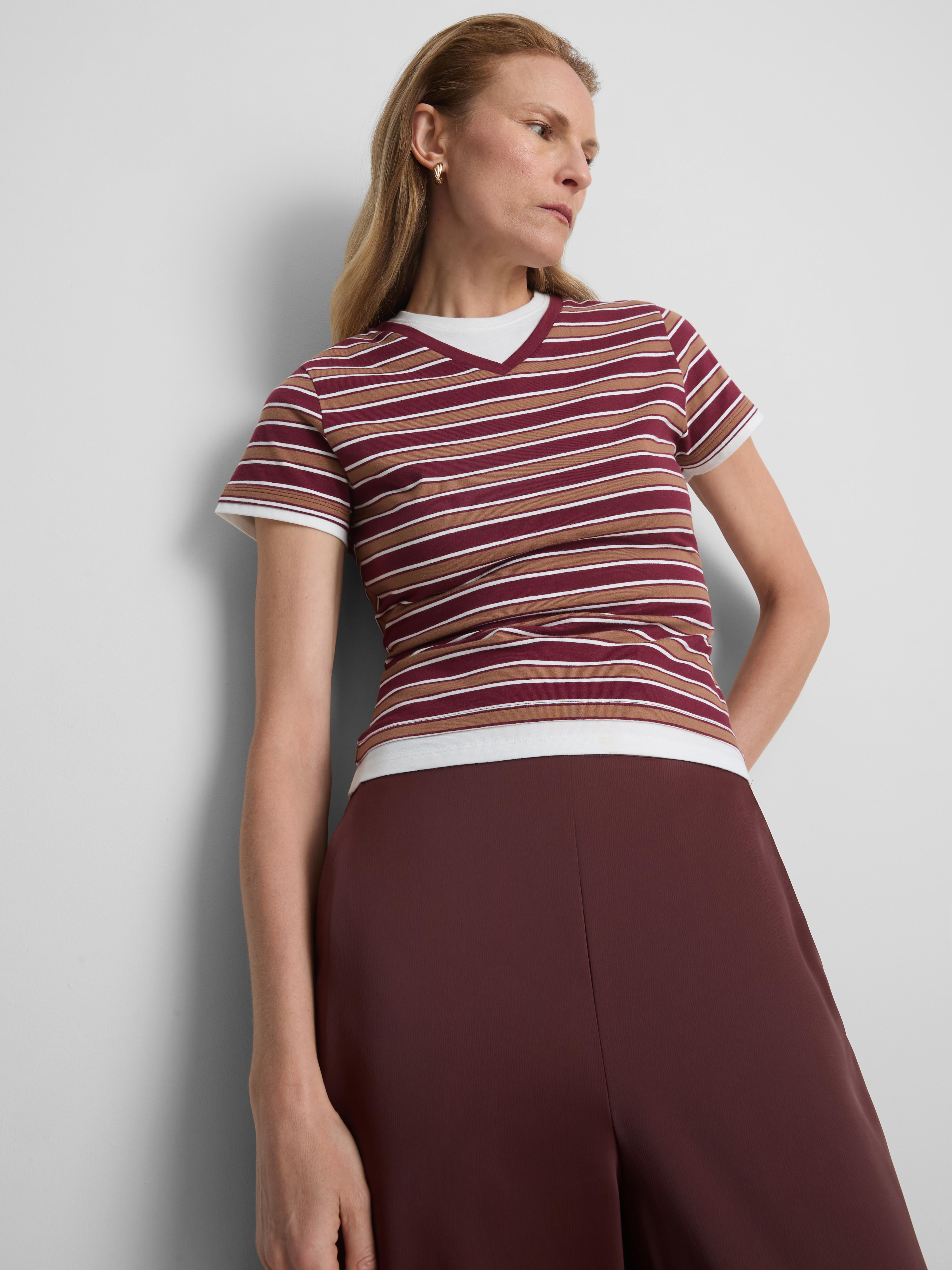 Pure Cotton Stripe V-Neck T-Shirt