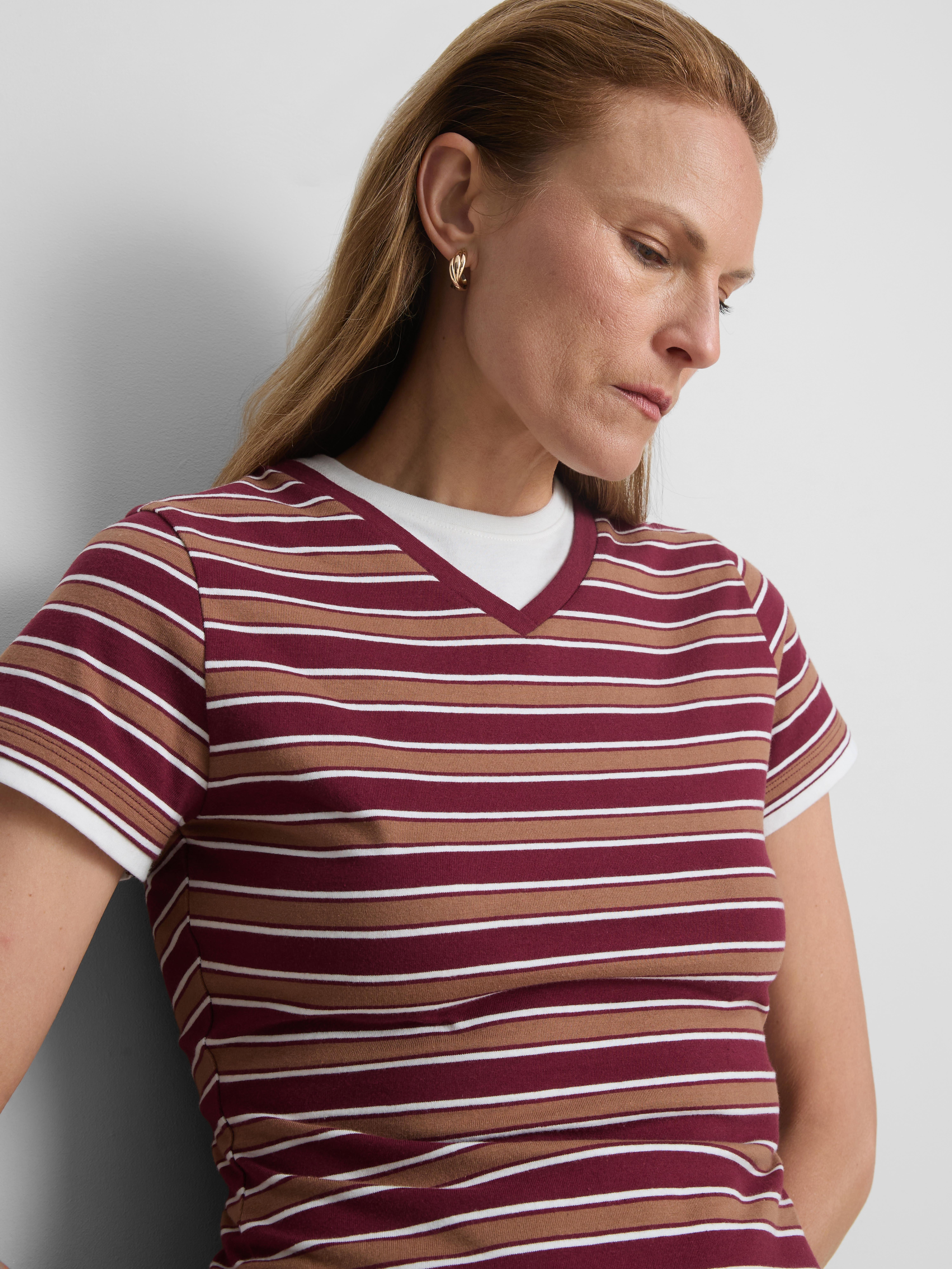 Pure Cotton Stripe V-Neck T-Shirt