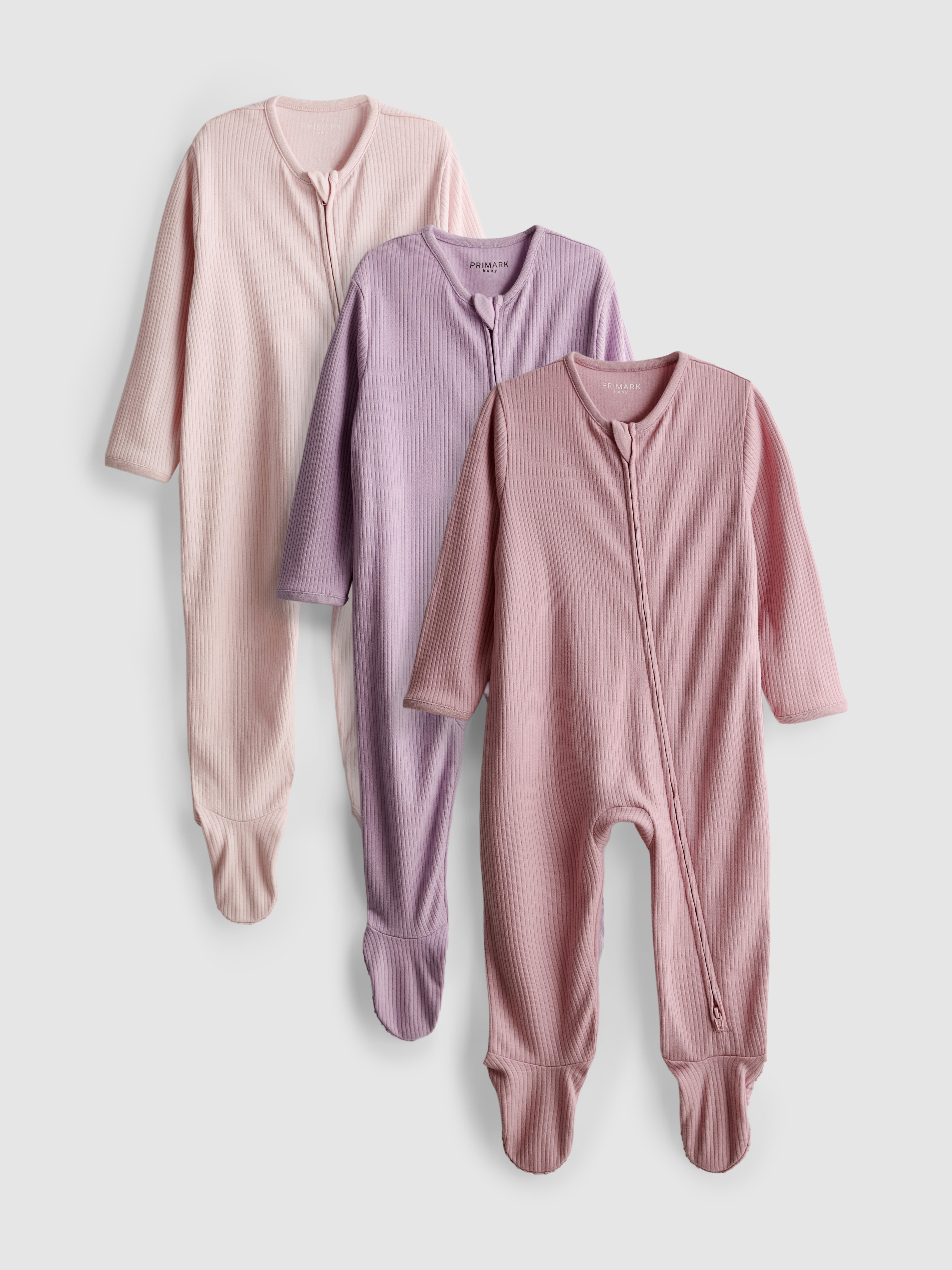 0-24mths | 3pk Ribbed Zip-Up Pajama Onesies