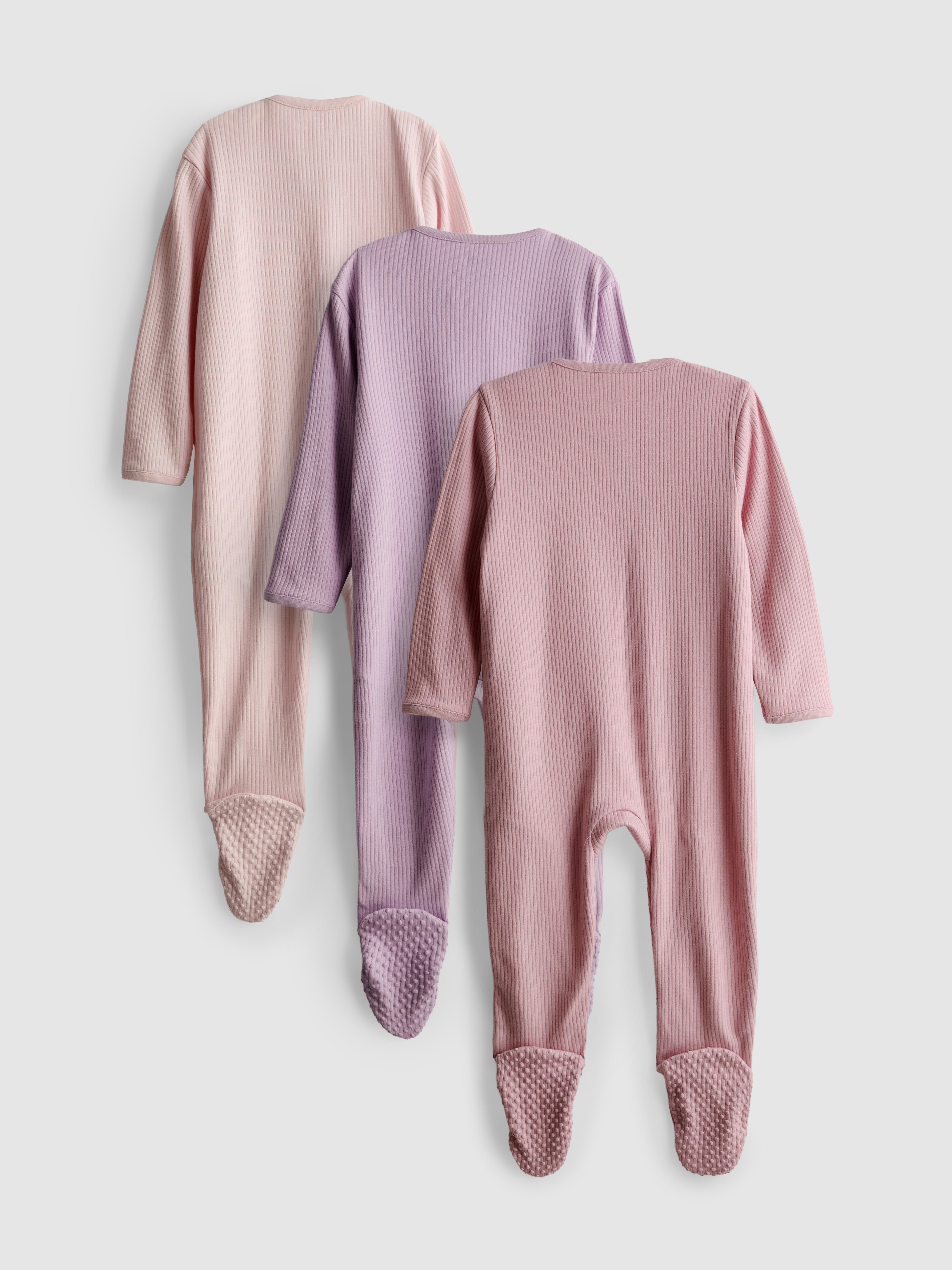 0-24mths | 3pk Ribbed Zip-Up Pajama Onesies