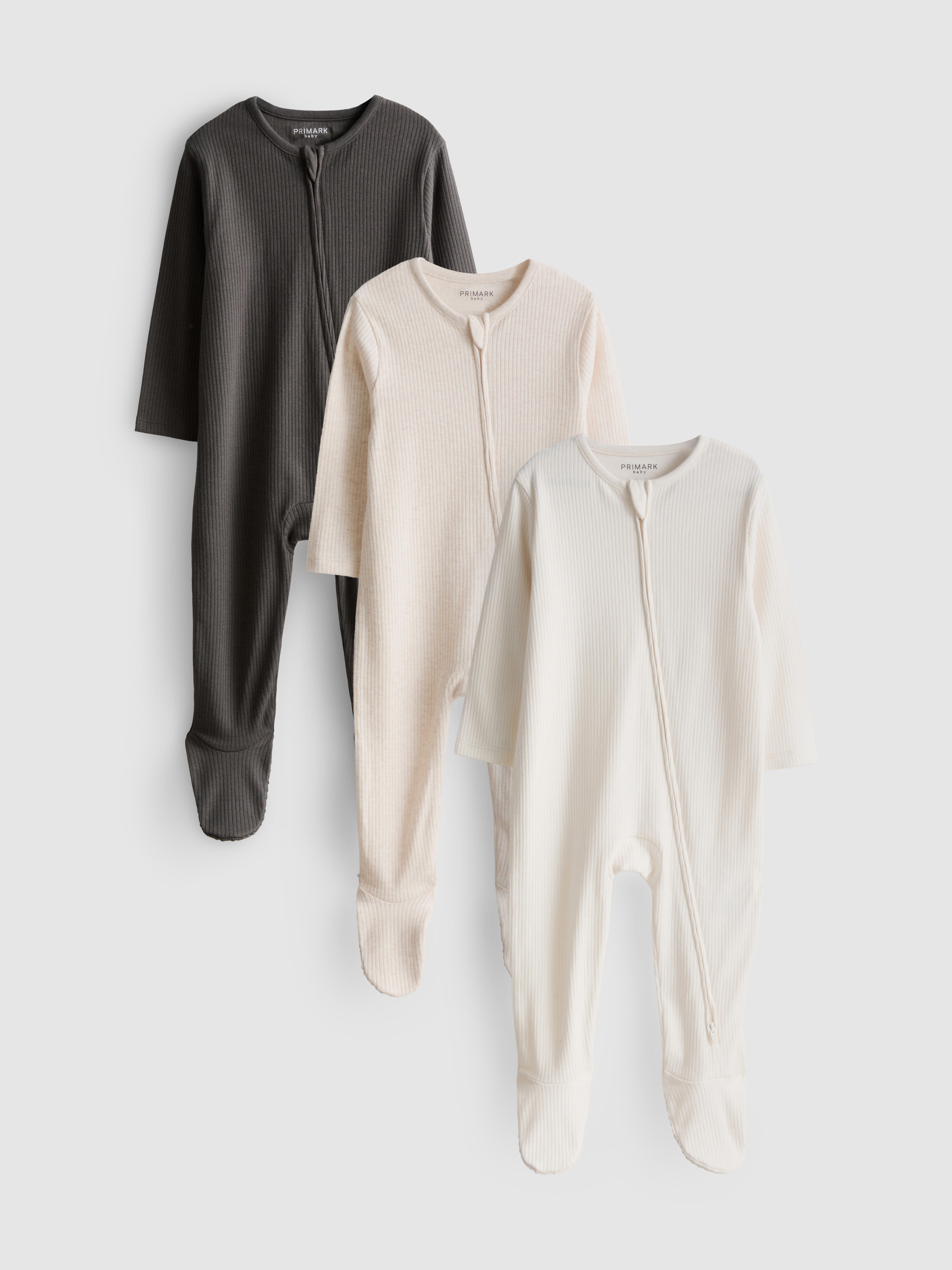0-24mths | 3pk Ribbed Zip-Up Pajama Onesies