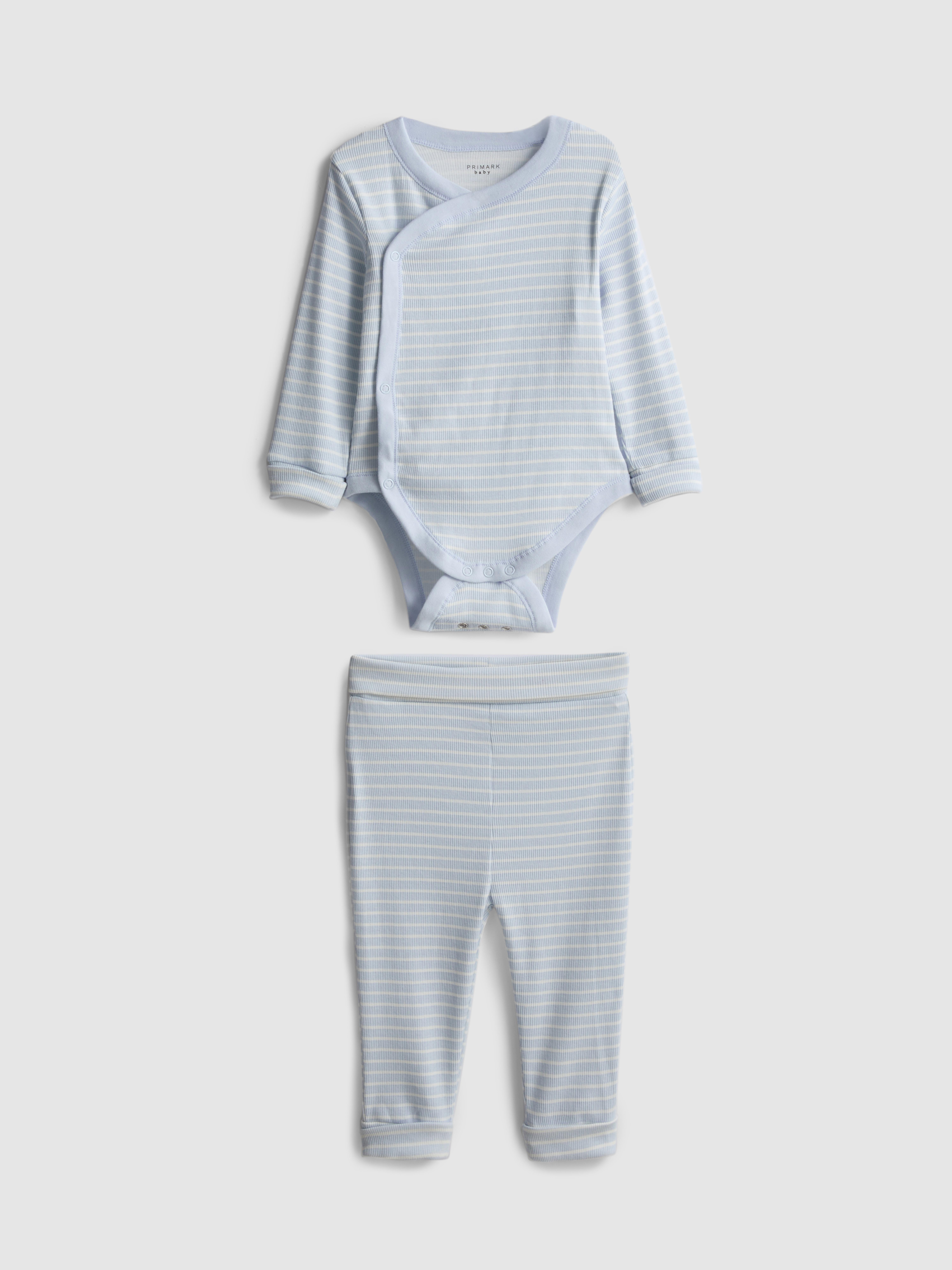 0-18 mnd | Set van katoenrijke meegroeiromper en legging Blauw