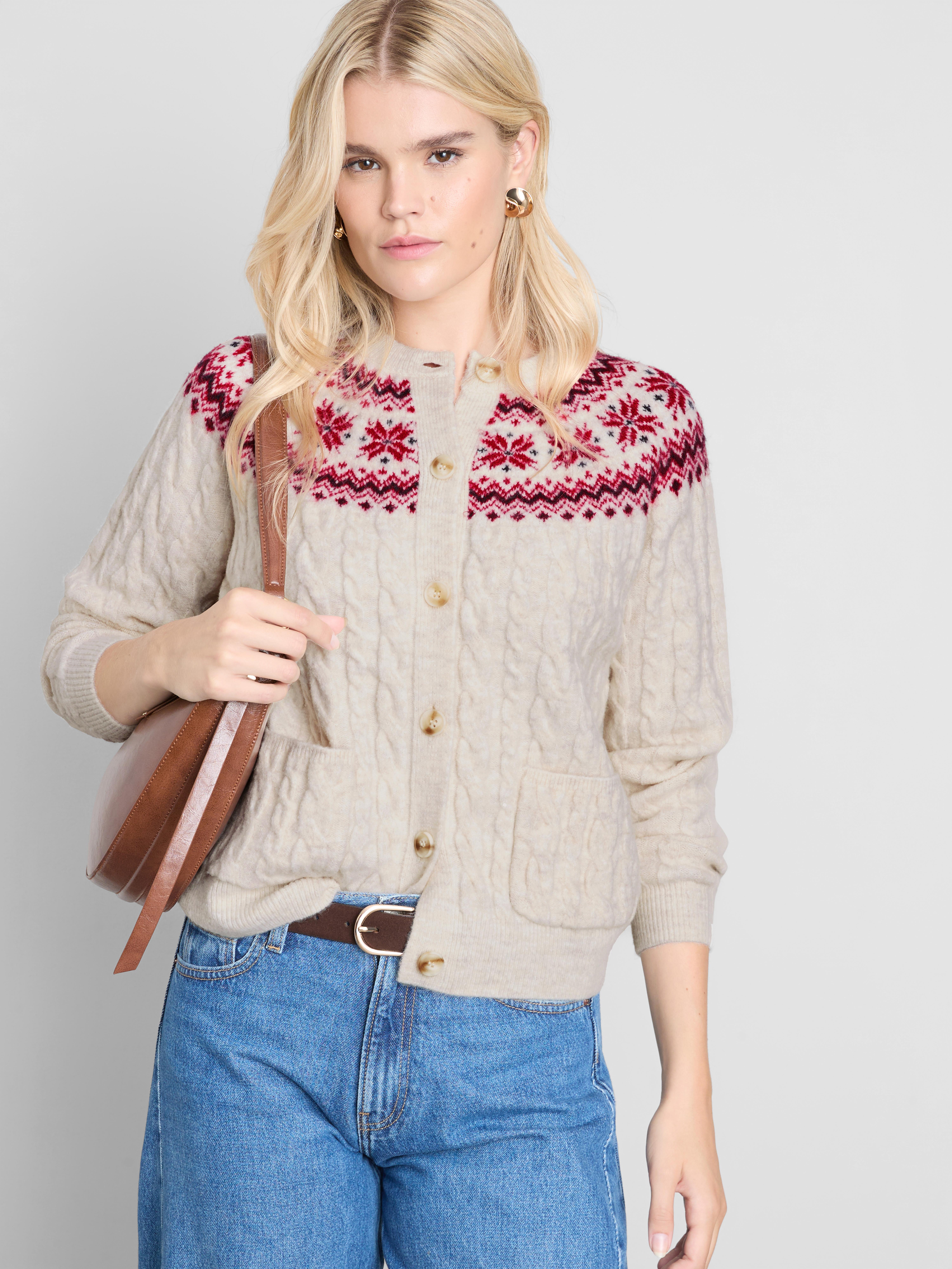 Christmas Fair Isle Cable Knit Cardigan