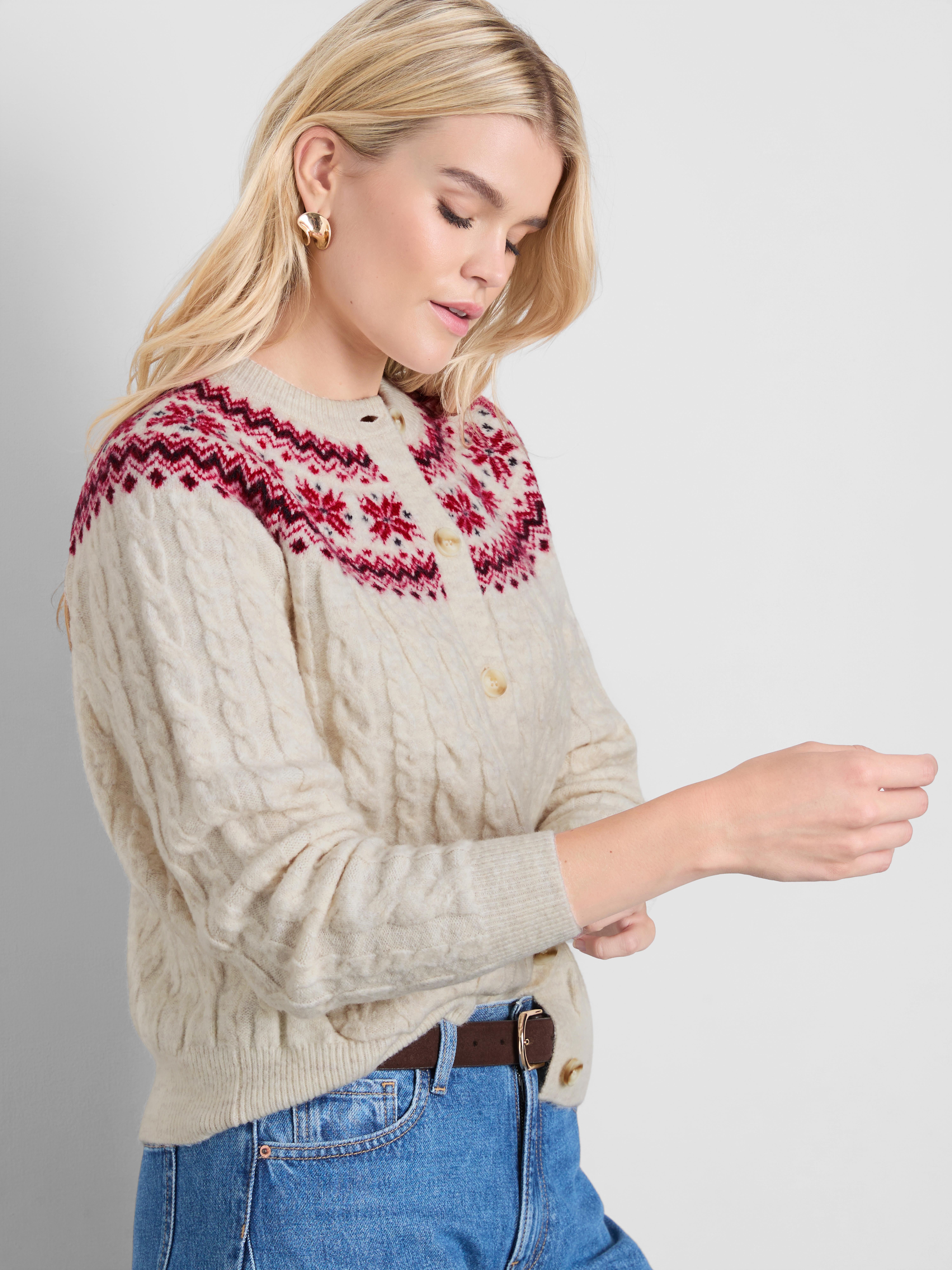 Christmas Fair Isle Cable Knit Cardigan