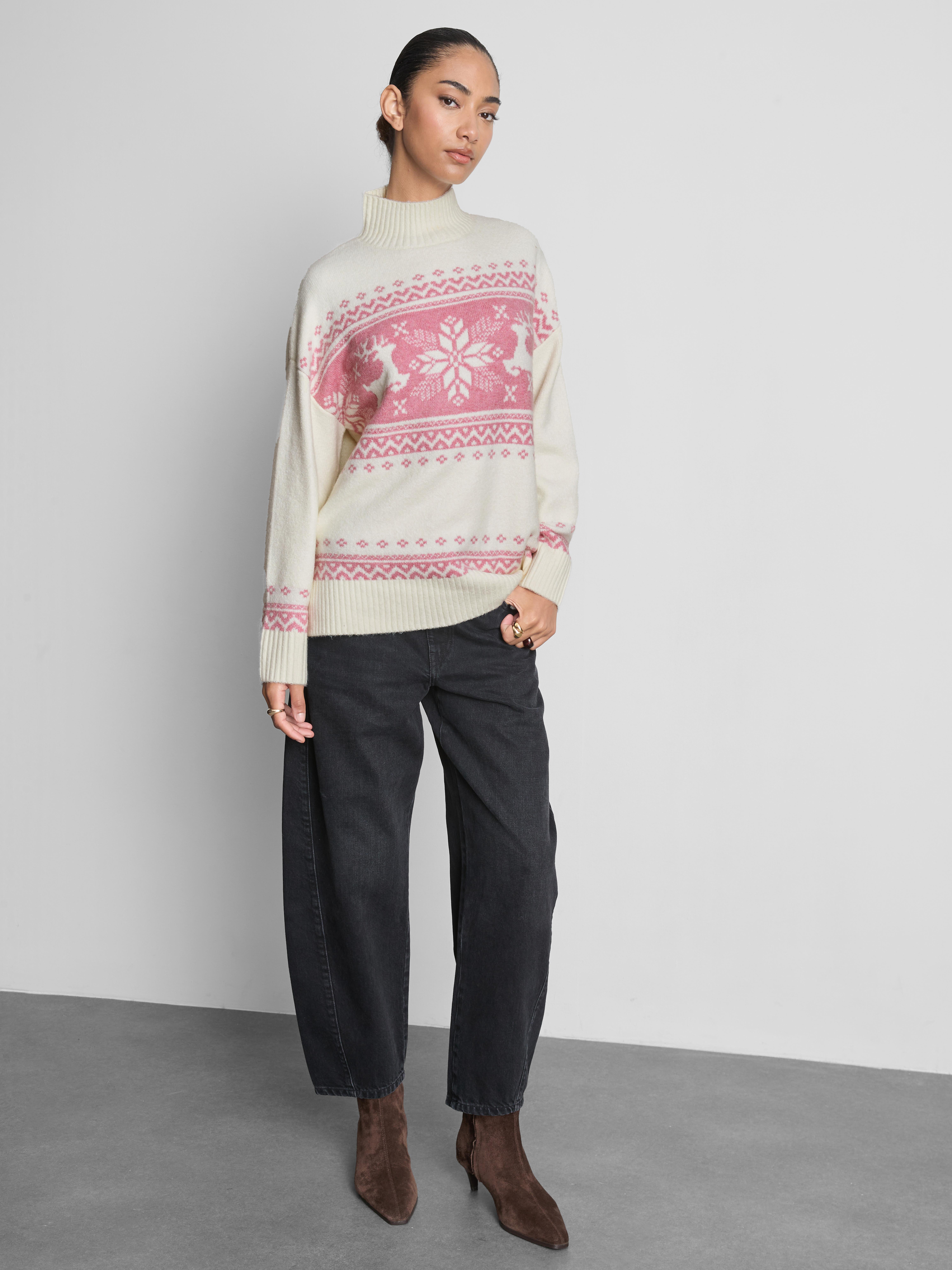 Pull festif en jacquard à col cheminée