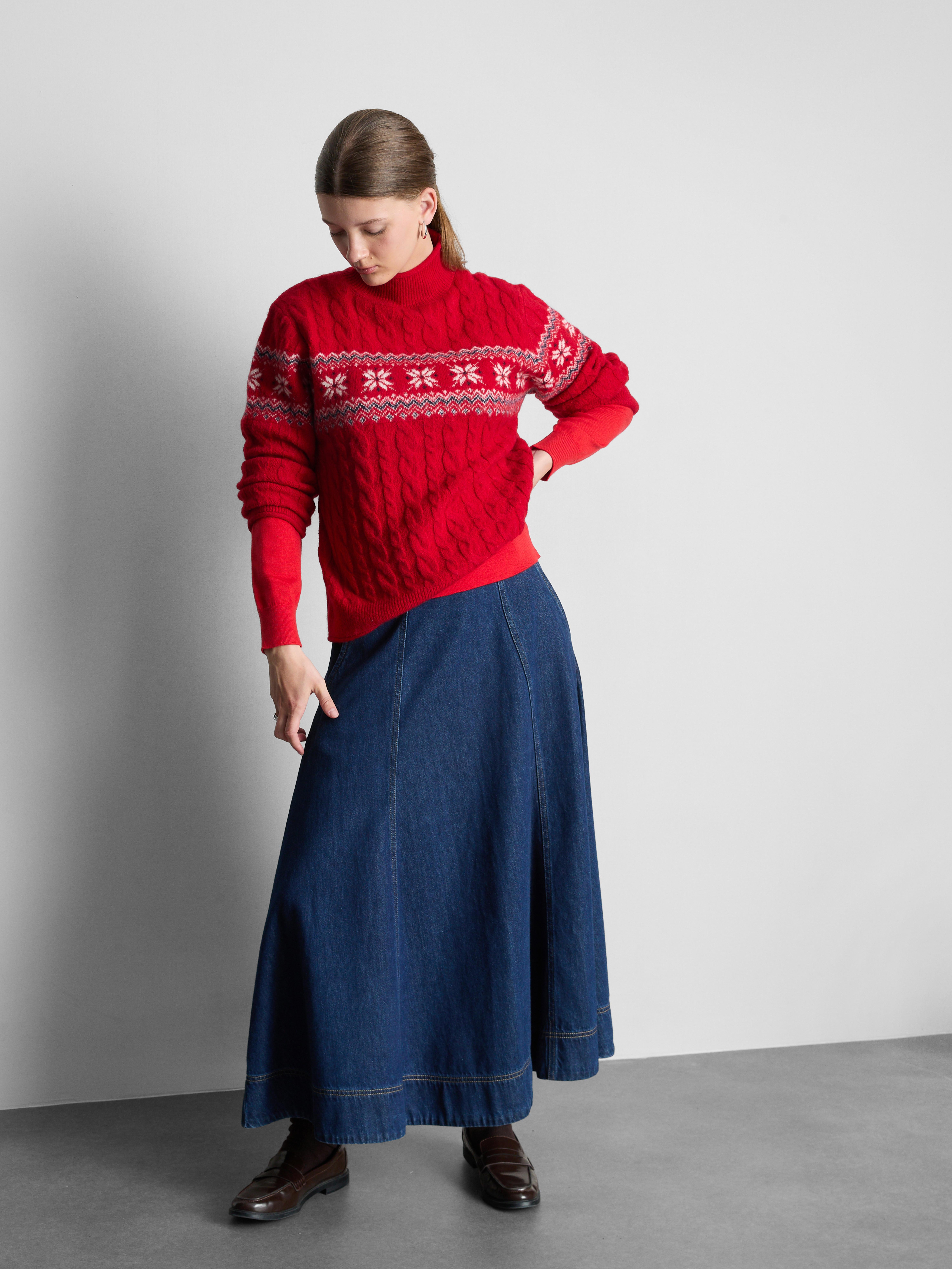 Matchende kersttrui met kabels voor vrouwen