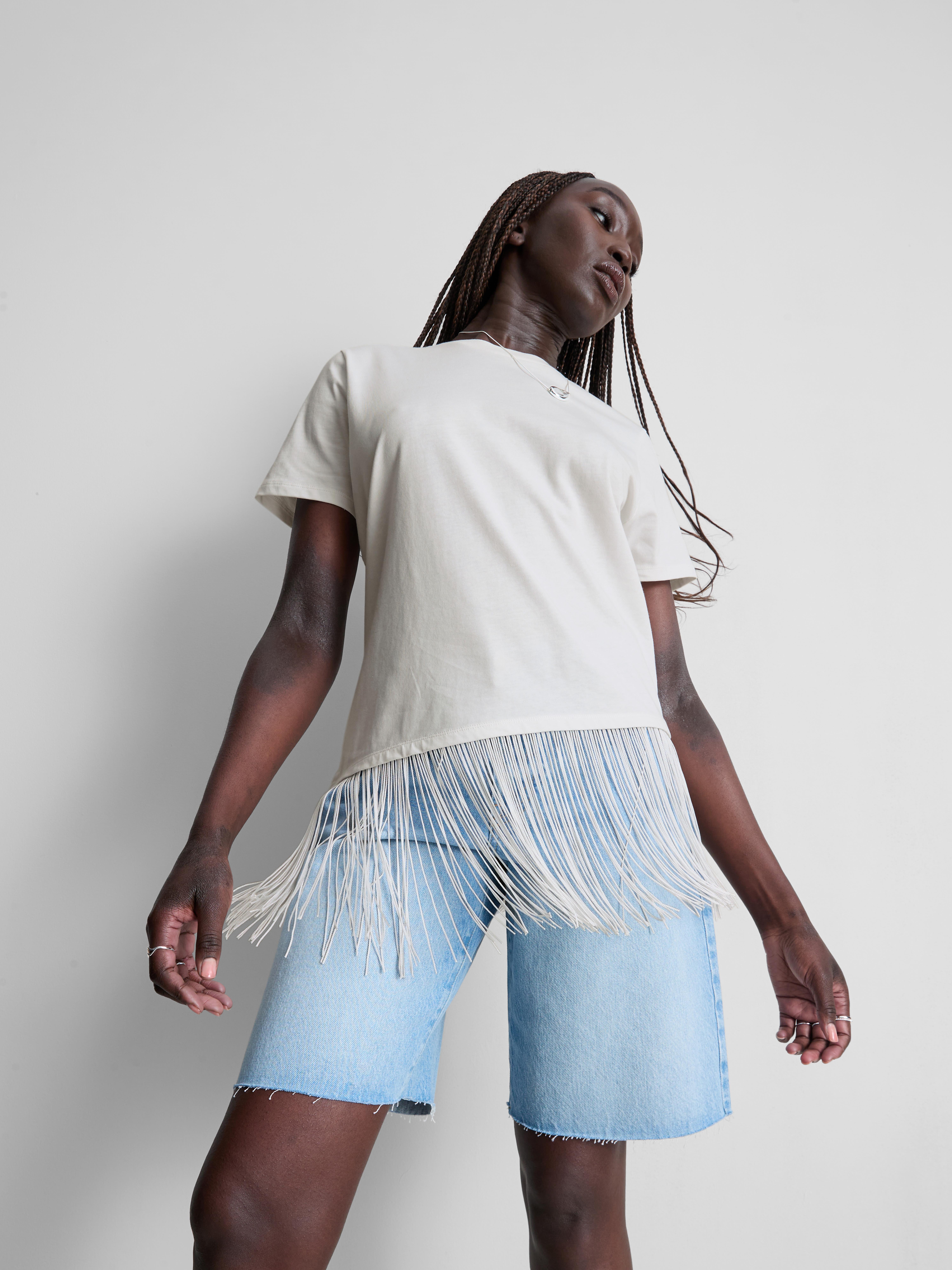 Cotton Asymmetric Fringe Tee