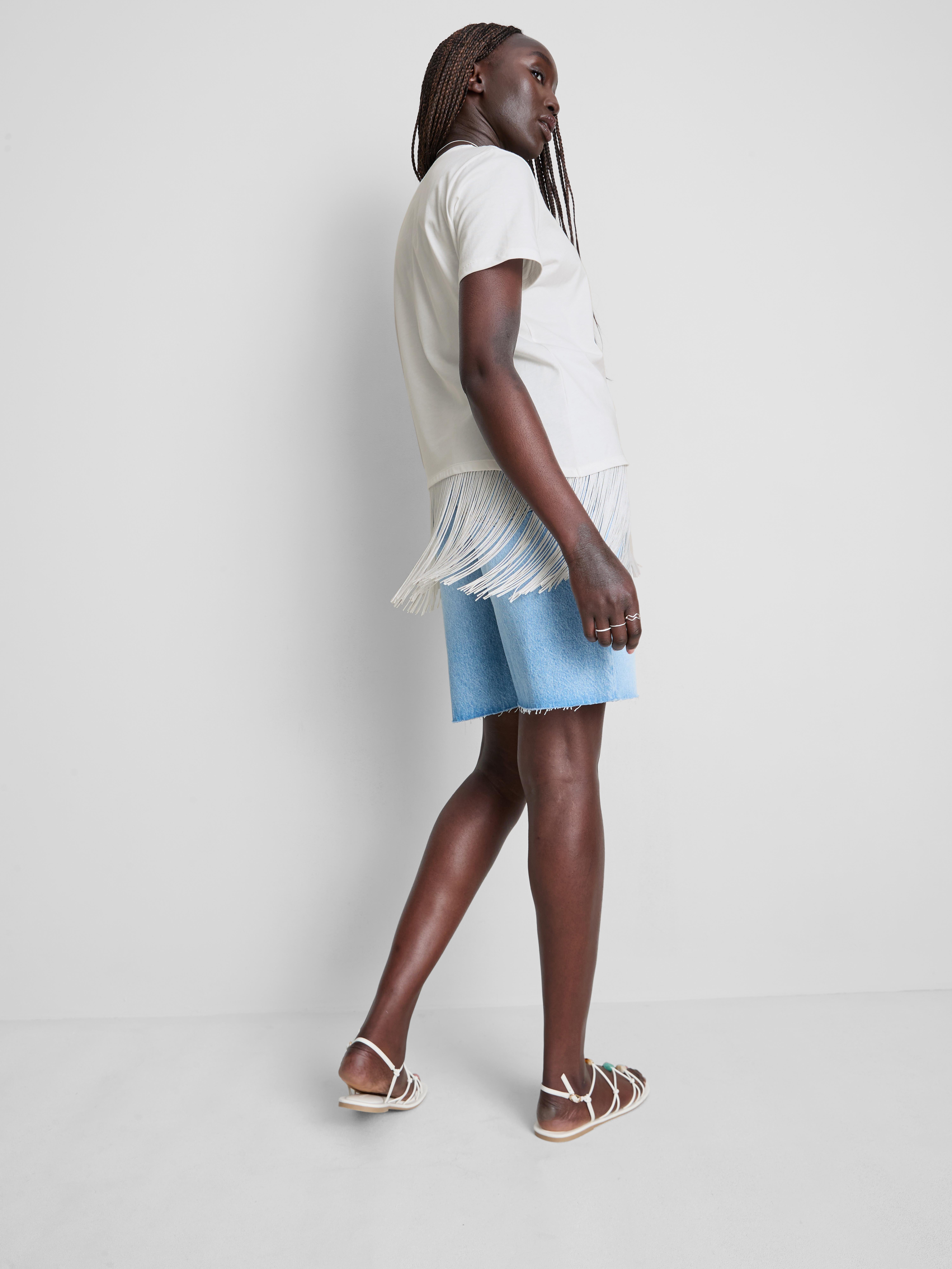 Cotton Asymmetric Fringe Tee