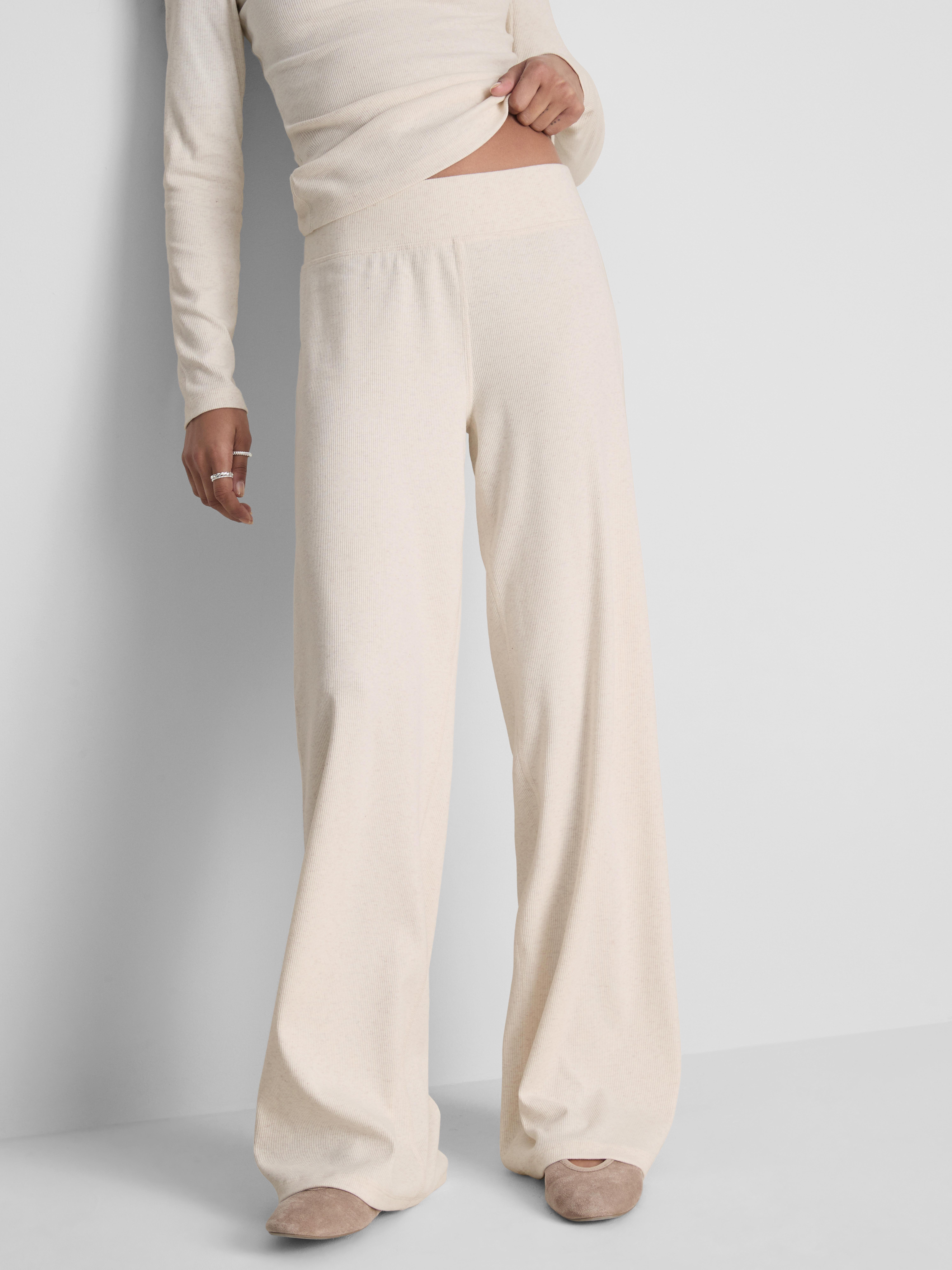 Cotton-Blend Ribbed Wide-Leg Pants