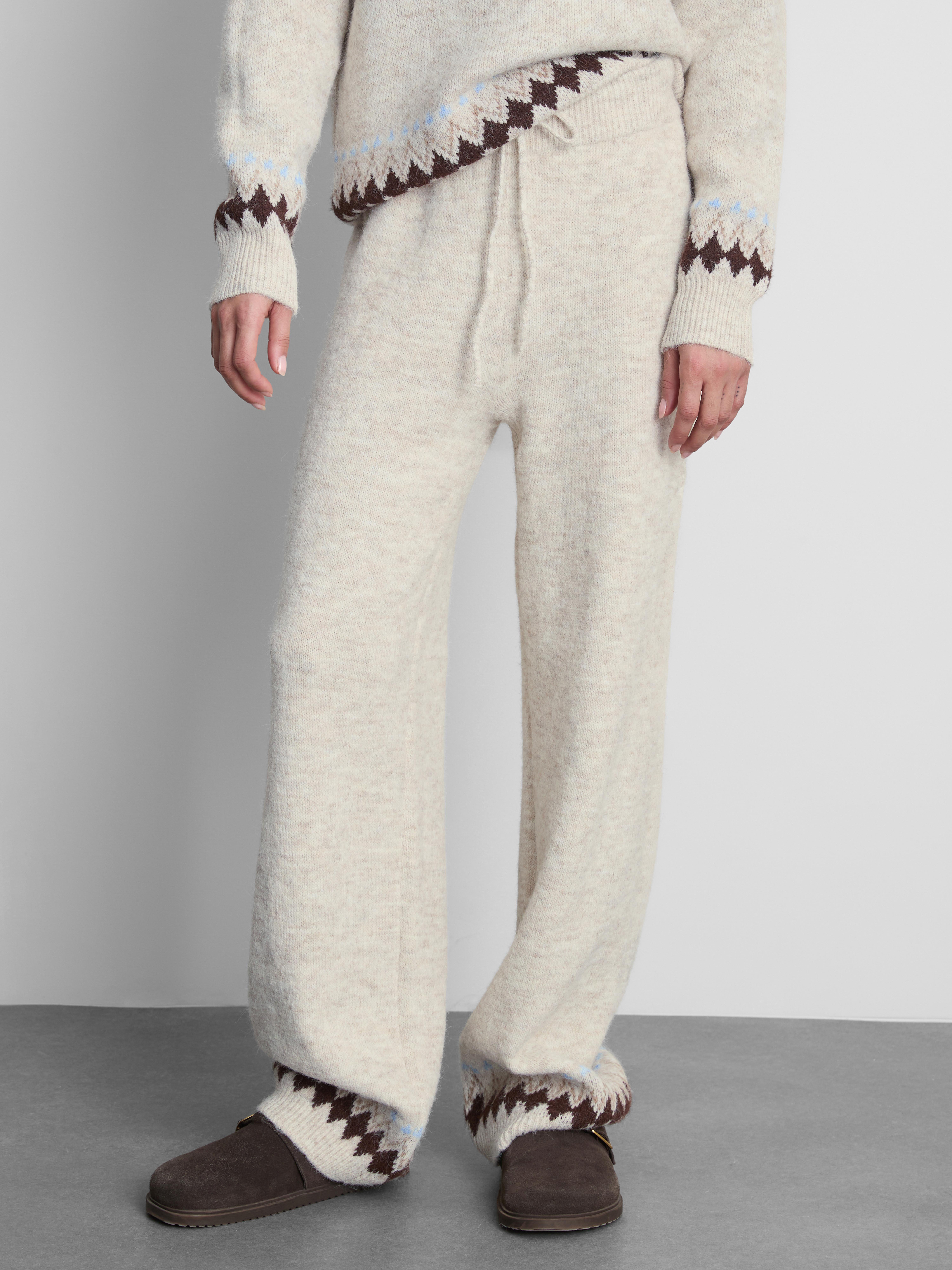 Womens Ivory Knitted Wide Leg Fair Isle Trousers | Primark