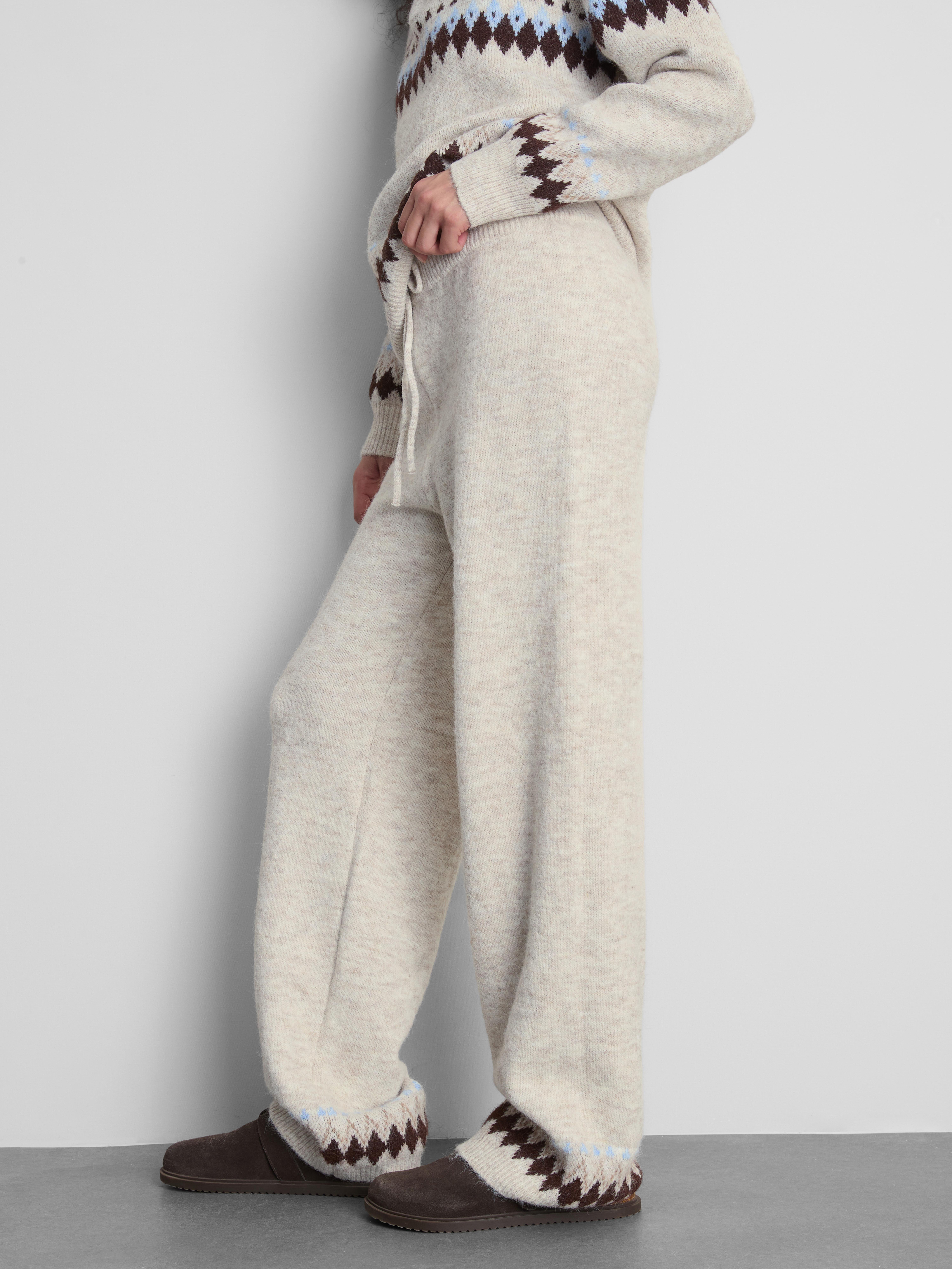 Womens Ivory Knitted Wide Leg Fair Isle Trousers | Primark