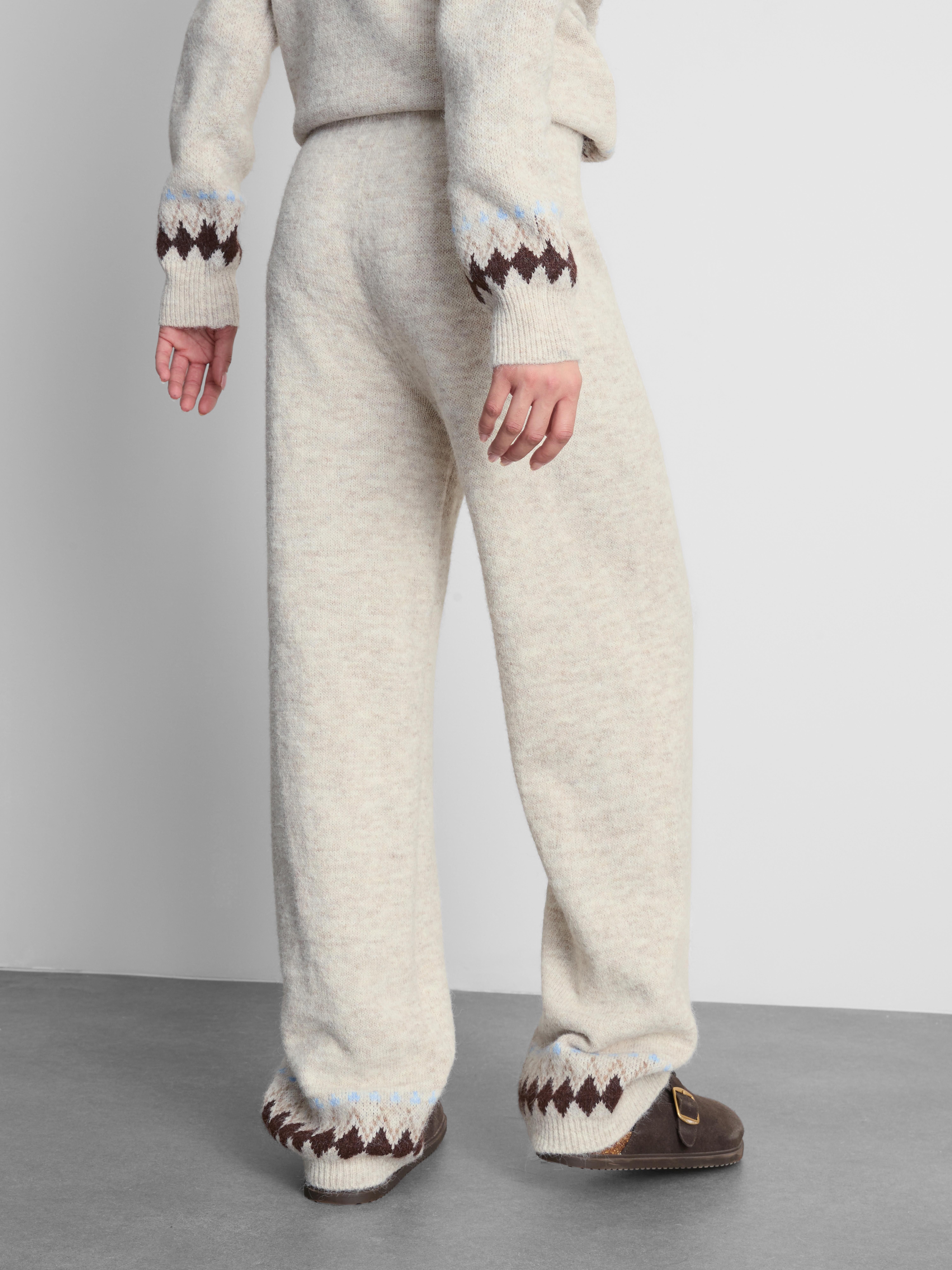 Womens Ivory Knitted Wide Leg Fair Isle Trousers | Primark