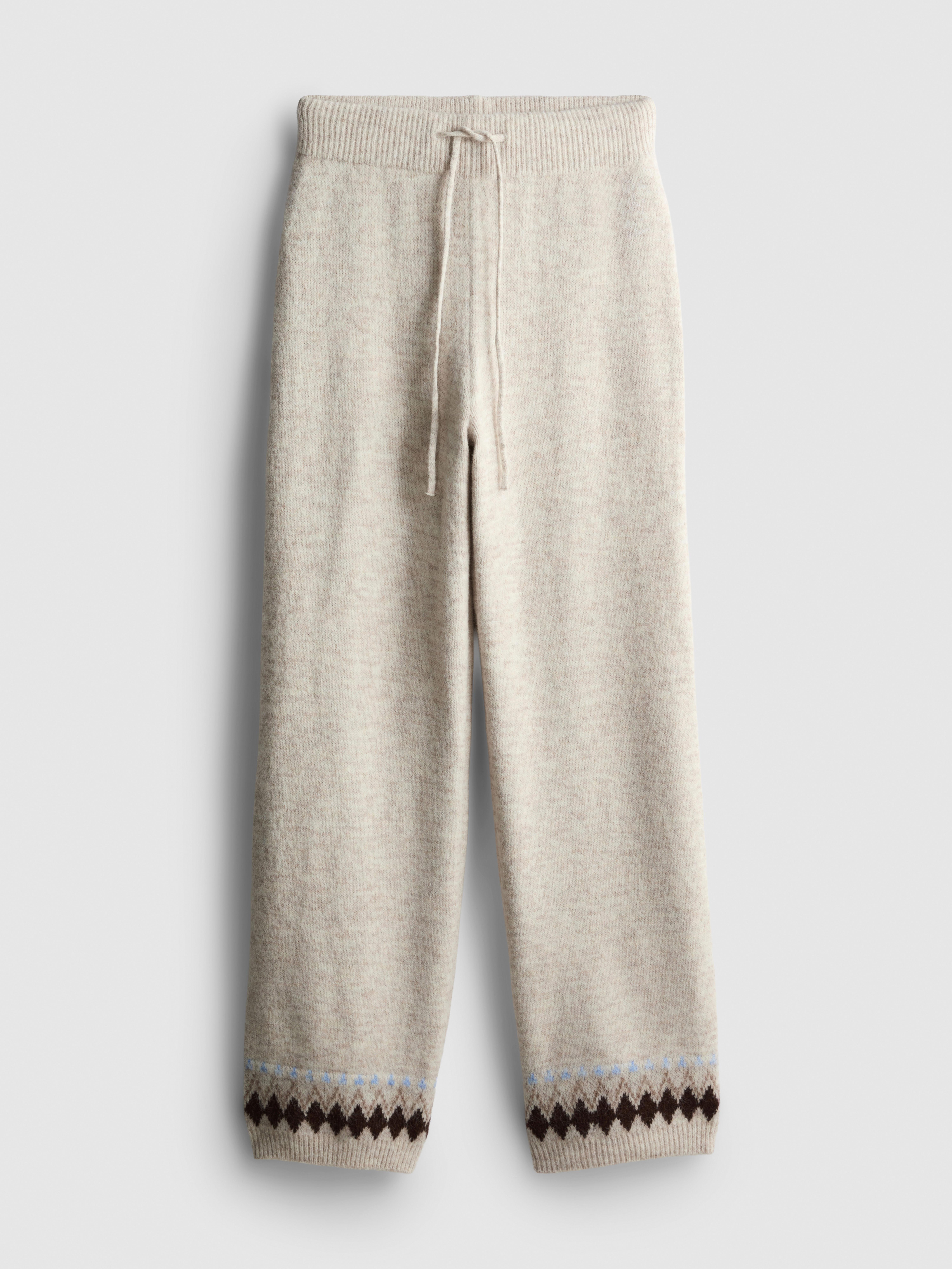 Womens Ivory Knitted Wide Leg Fair Isle Trousers | Primark