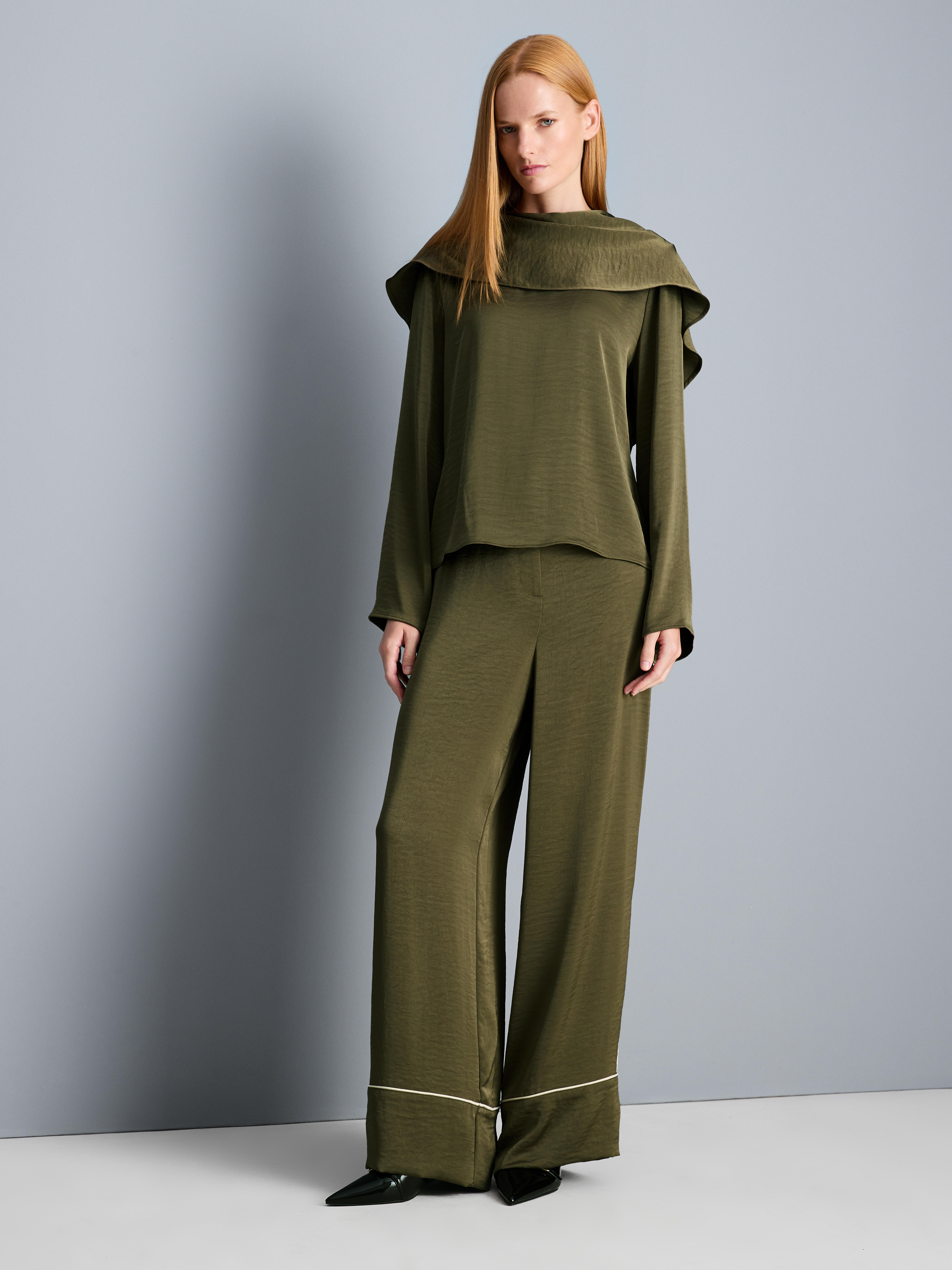 Satin High Cowl Neck Top