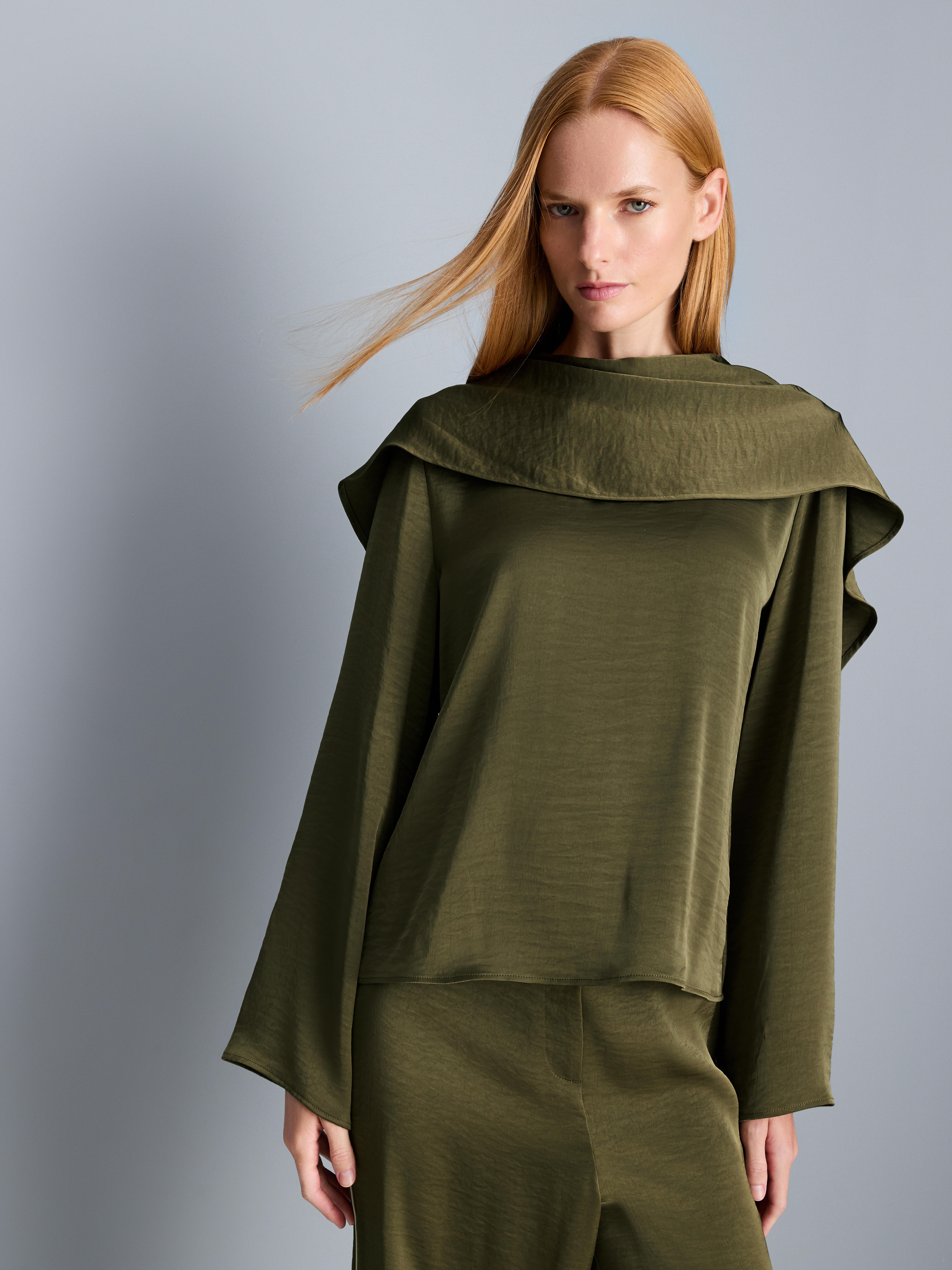 Satin High Cowl Neck Top