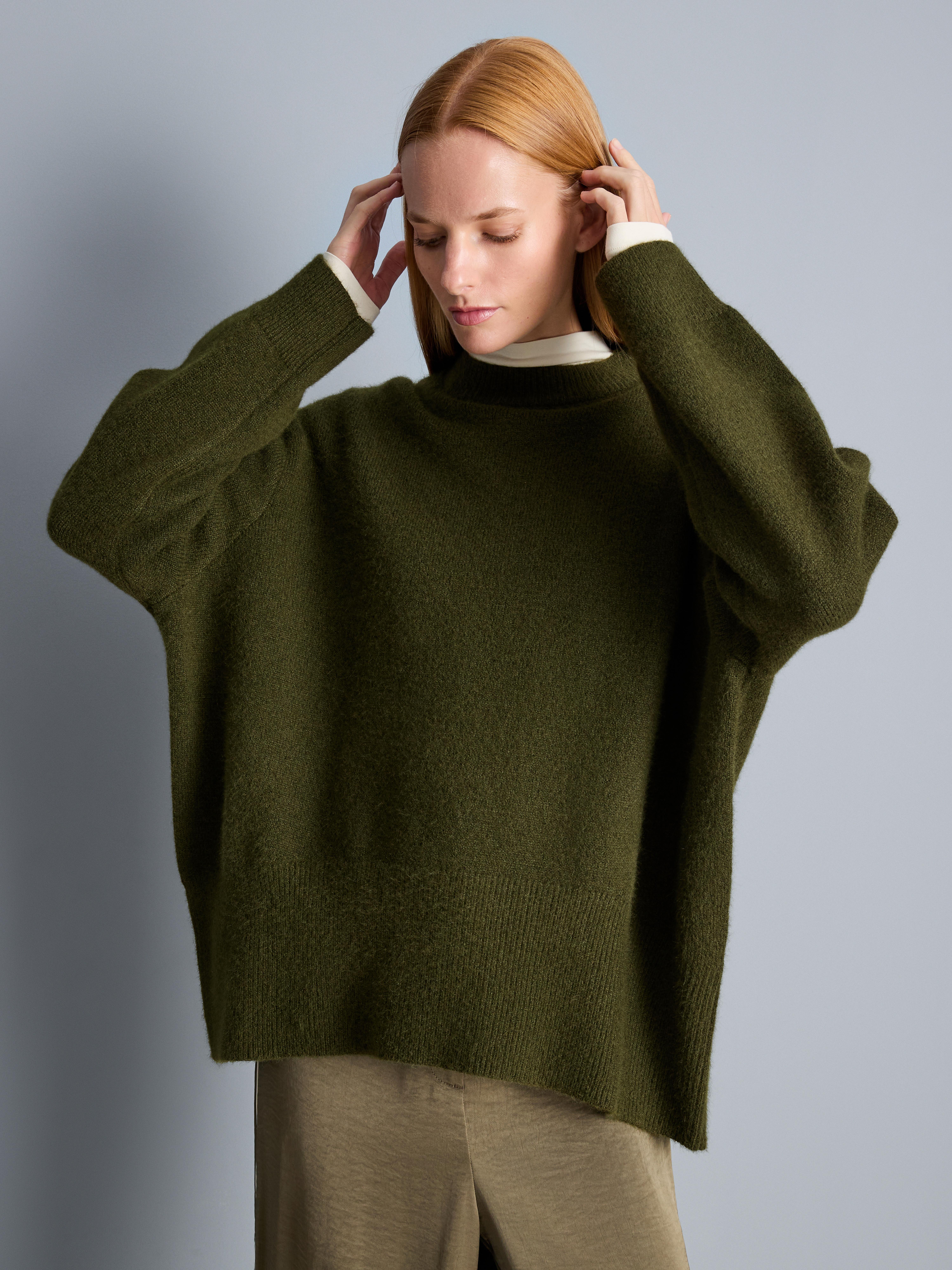 Oversized Brushed Knit Crew Neck Sweater