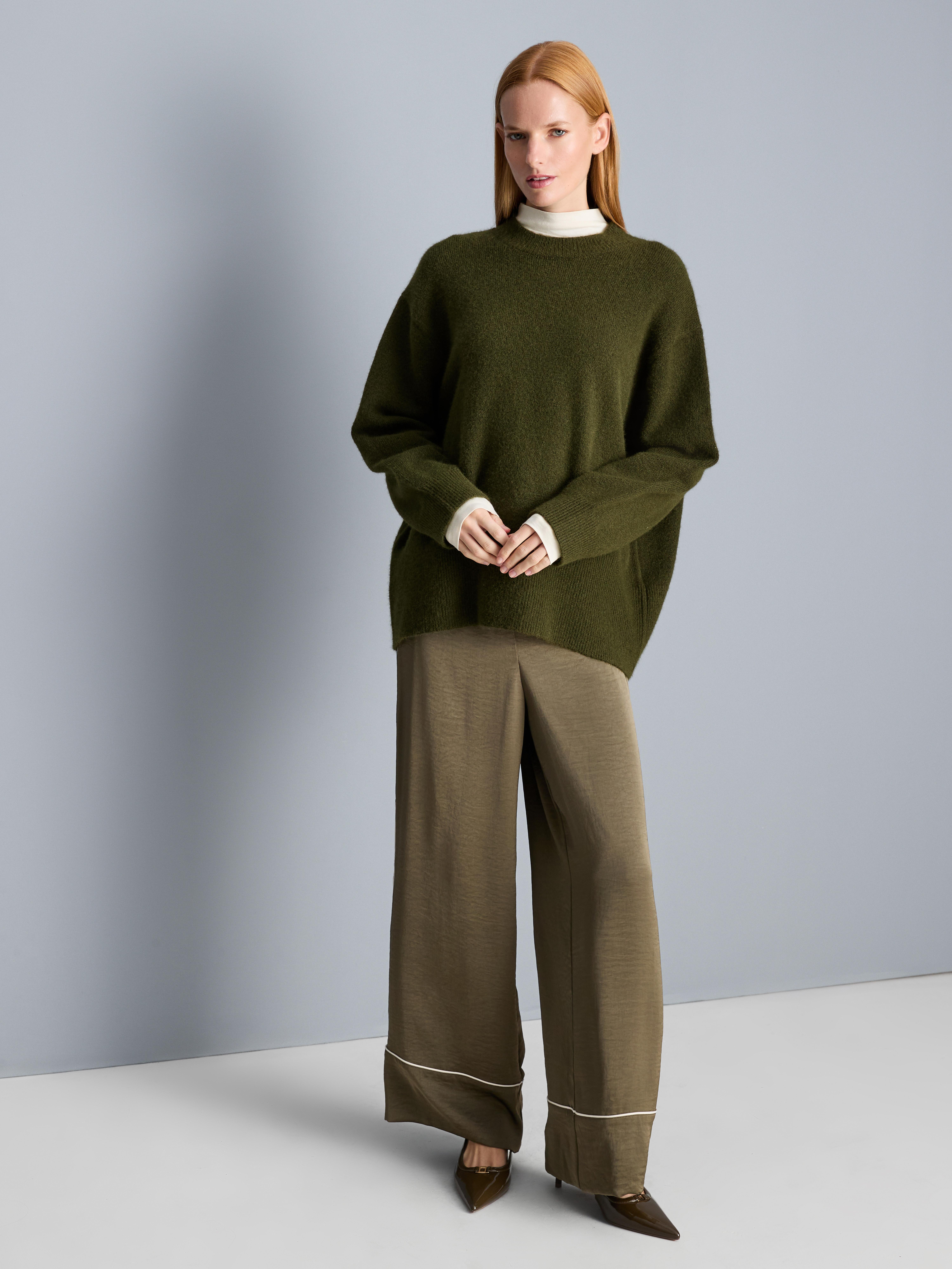 Oversized Brushed Knit Crew Neck Sweater