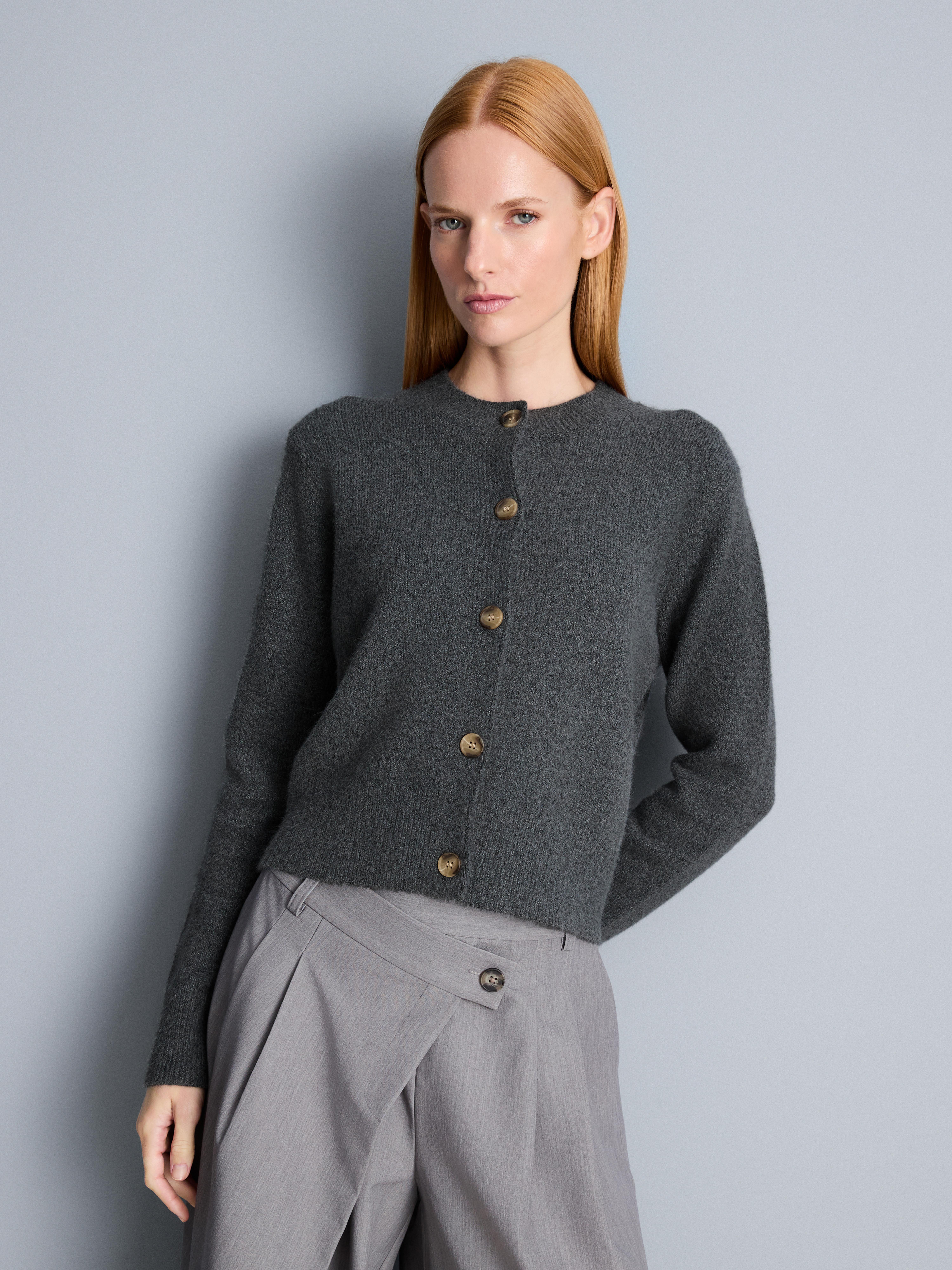 Brushed Hand Round Neck Cardigan