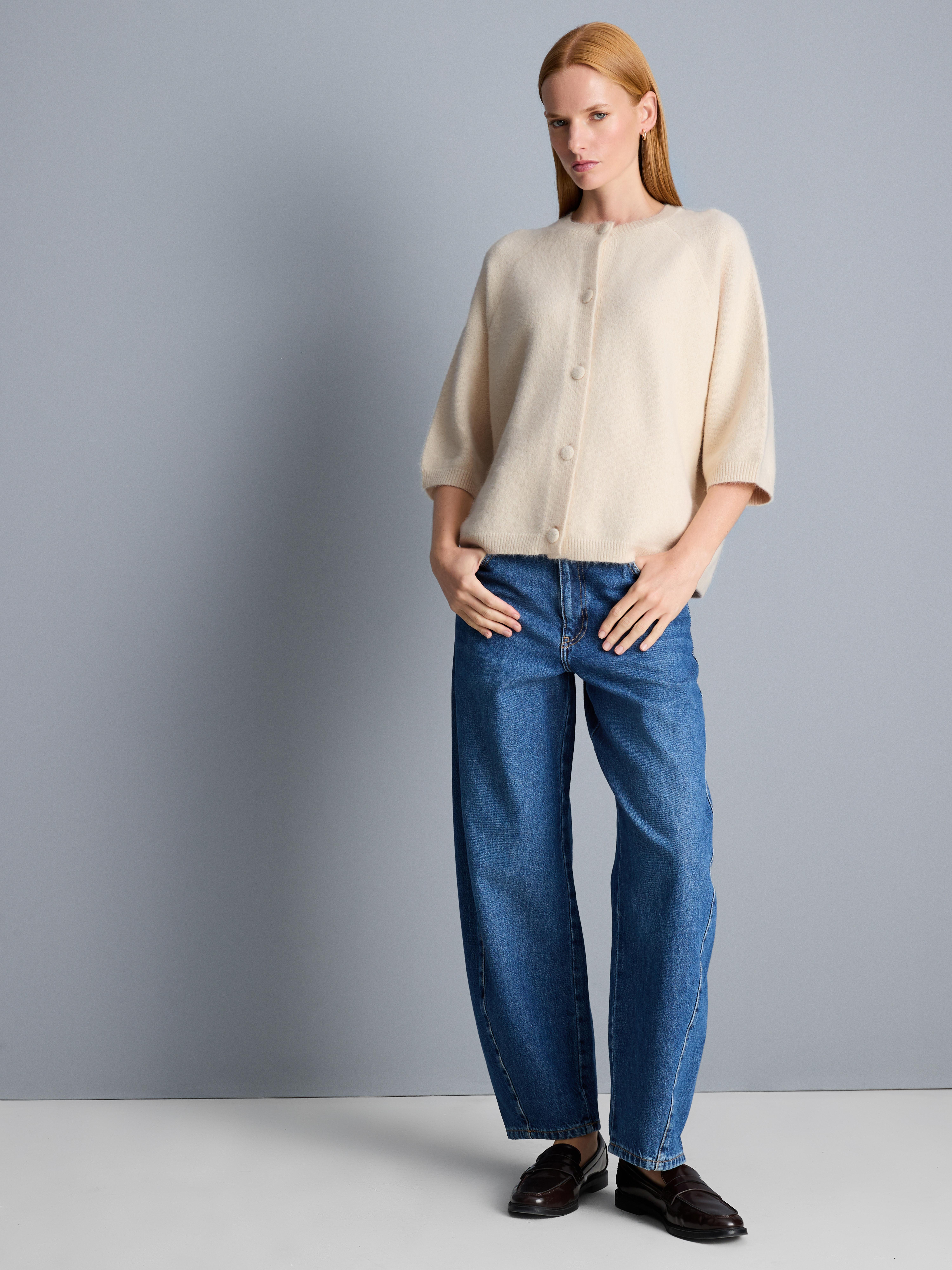 Brushed Boxy Short-Sleeve Cardigan