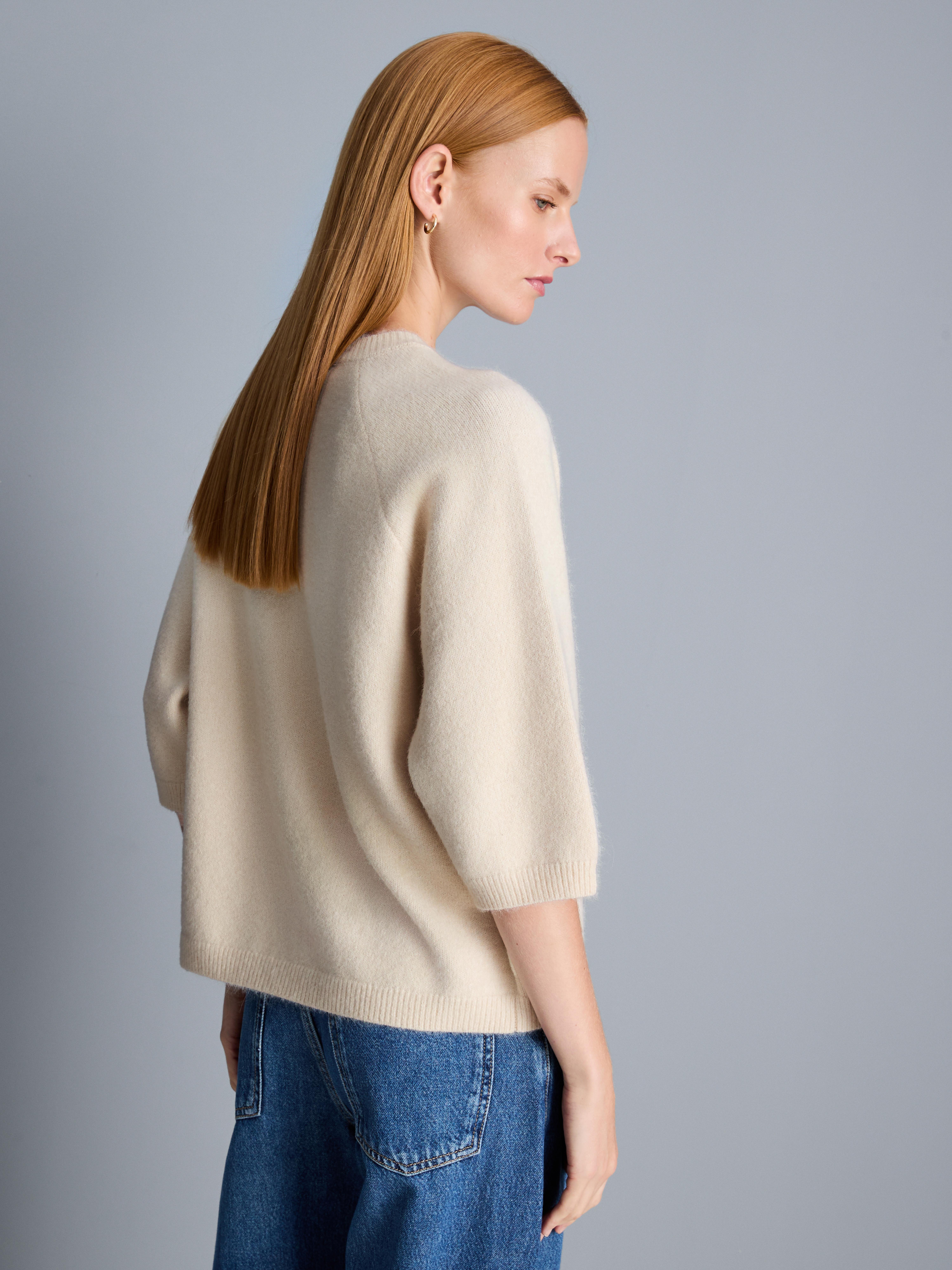 Brushed Boxy Short-Sleeve Cardigan