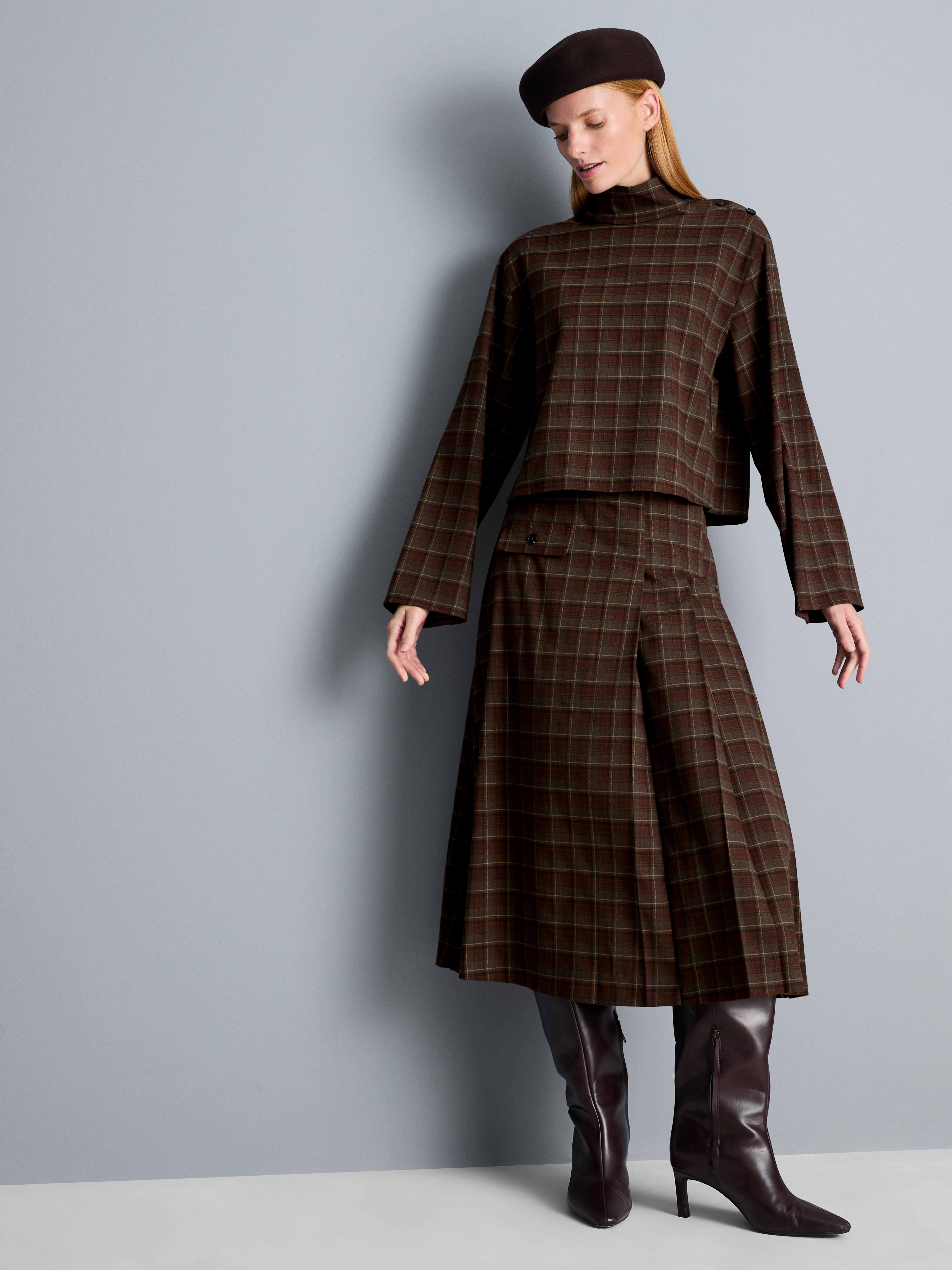 Halflange geruite rok met kilt-ontwerp