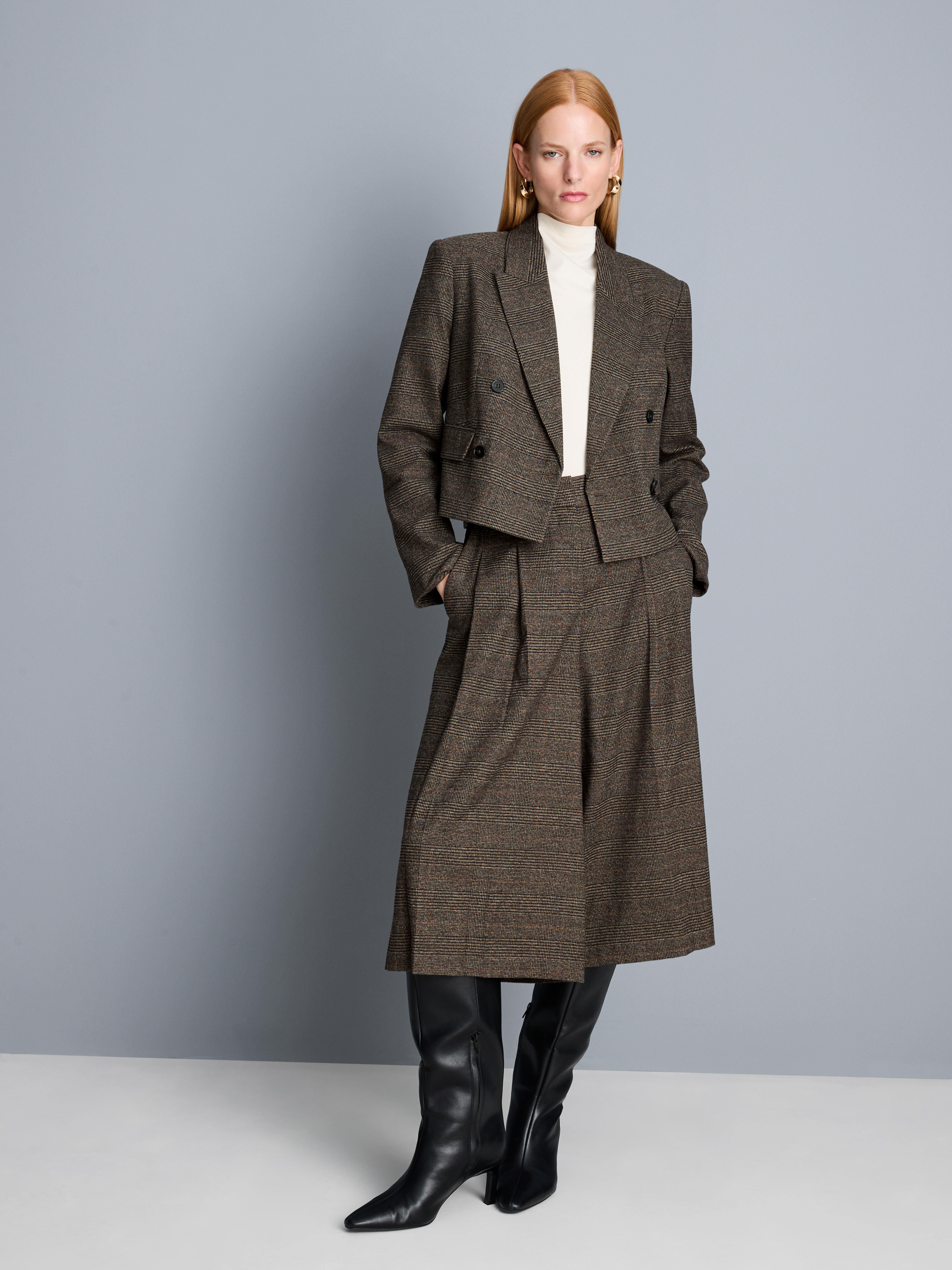 Cropped Plaid Double-Breasted Blazer